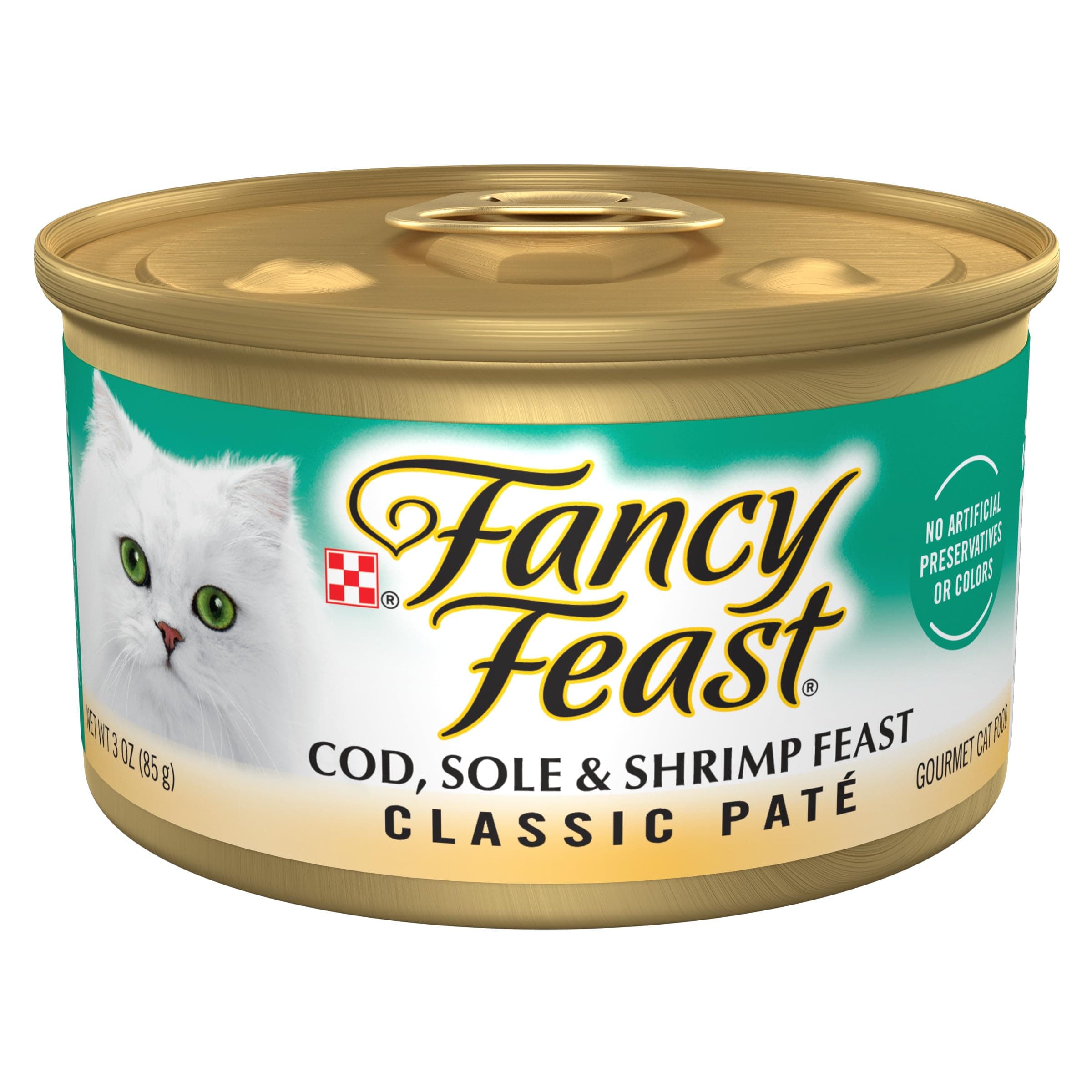 Purina Fancy Feast Cod, Sole and Shrimp Feast Classic Grain Free Wet Cat Food Pate - 3 oz. Cans - Pack of 6