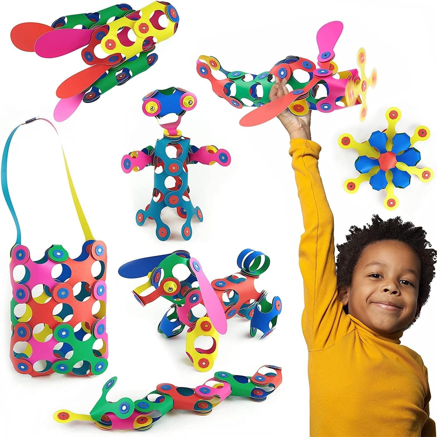 Rainbow 42 Piece Pack - Flexible, Durable, Imagination-Boosting Magnetic Building Toy- Modern, Modular Designs for Hours of STEM Play. A Multi-Sensory Magnet Toy, Travel Friendly. Ages 4-99