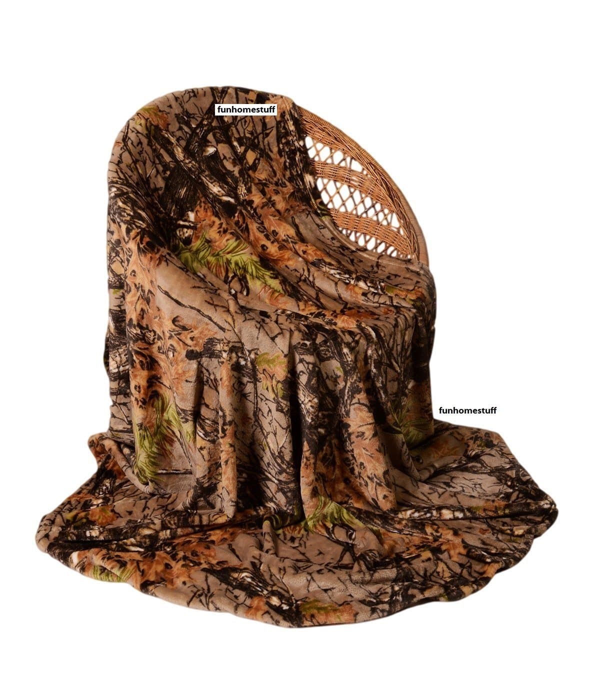 The Woods Ultra Soft Fleece Blanket/Throw: Woodland/Camouflage Design, Twin Size 60" X 80" (Brown)