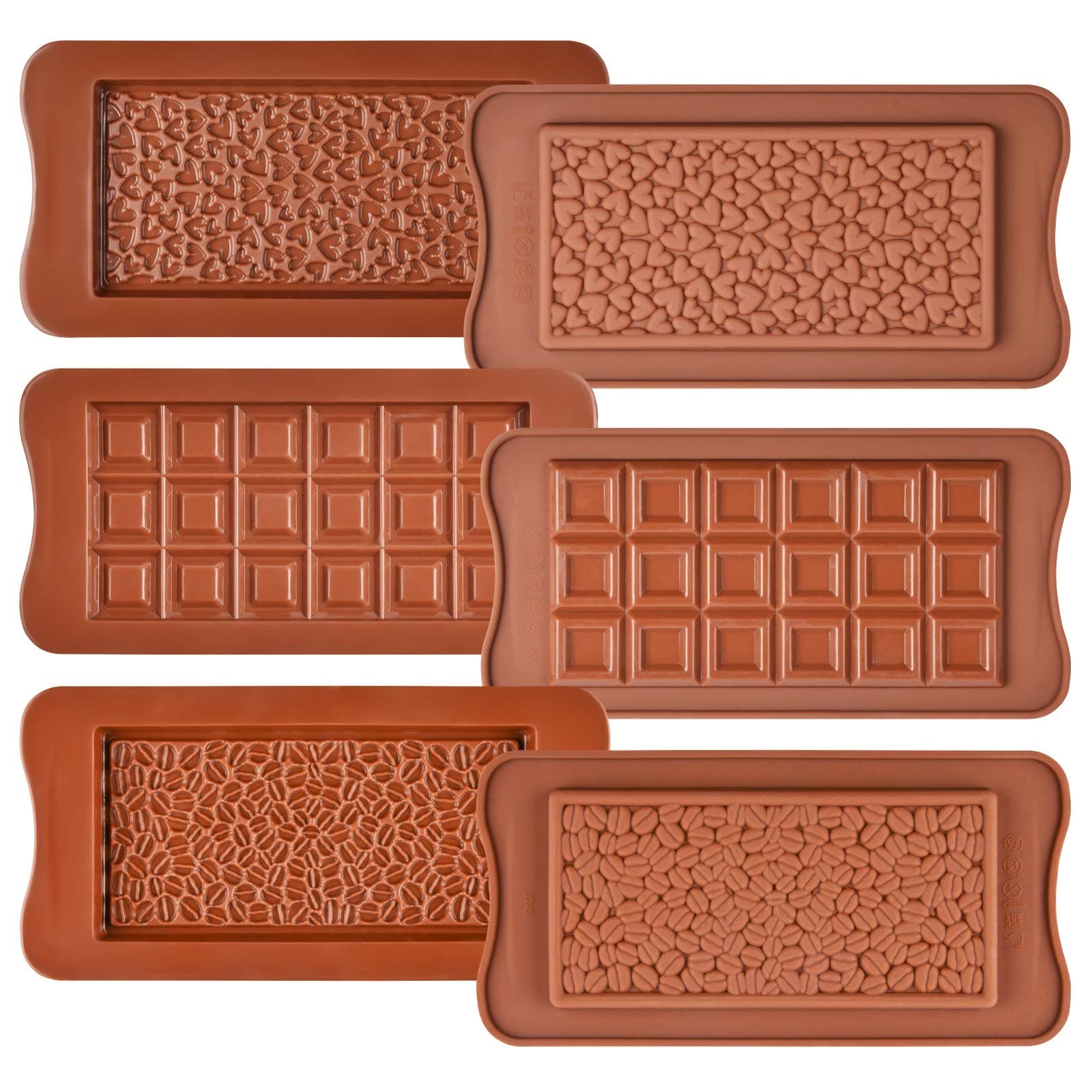 Fimary Chocolate Bar Molds - Silicone, Non-Stick, Pistachio & Milk Chocolate - 2 of Each - Set of 6