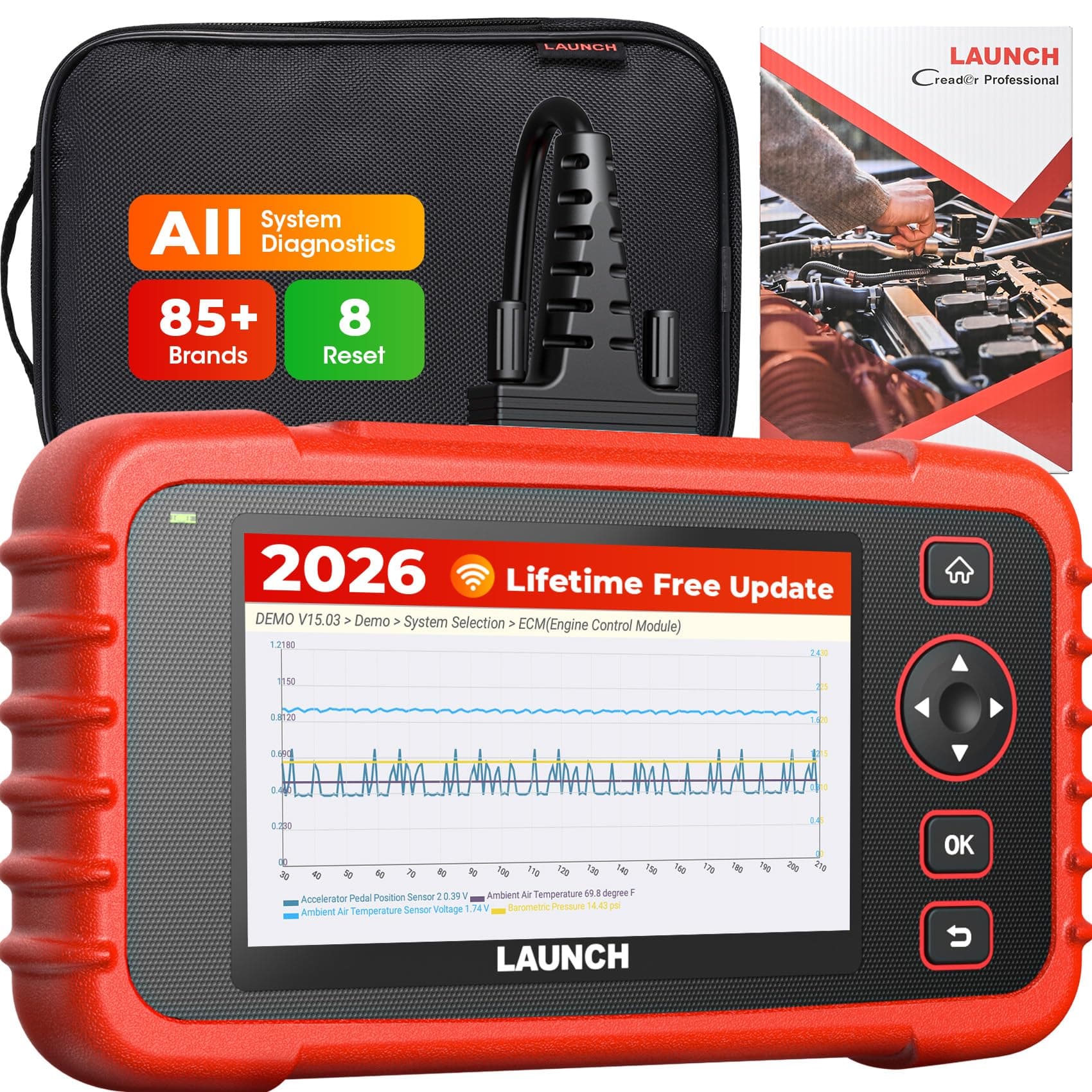 CRP129X Plus 2026 OBD2 Scanner Diagnostic Tool, All System Car Scanner, 8 Reset Injector Coding/Throttle/SAS/Oil/EPB/BMS/TPMS Reset Diagnostic Scanner for All Cars, Free Update Scan Tool