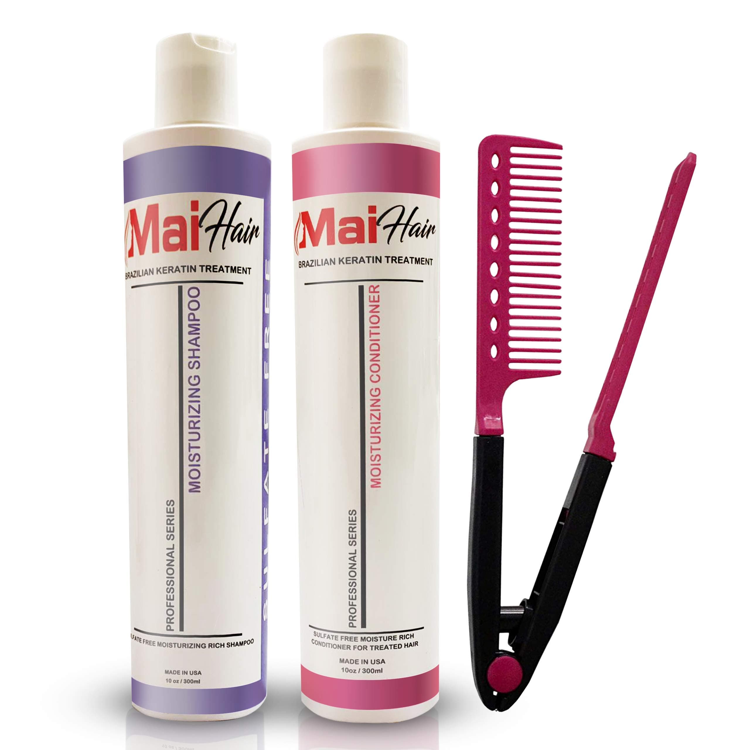 Sulfate Free Shampoo and Conditioner Kit for Keratin and Color Treated Hair – Restore Damaged, Dry, Curly or Frizzy Hair - No Parabens or Sulfates – Daily Moisture Renewal - 10oz/300ml (Free Comb)