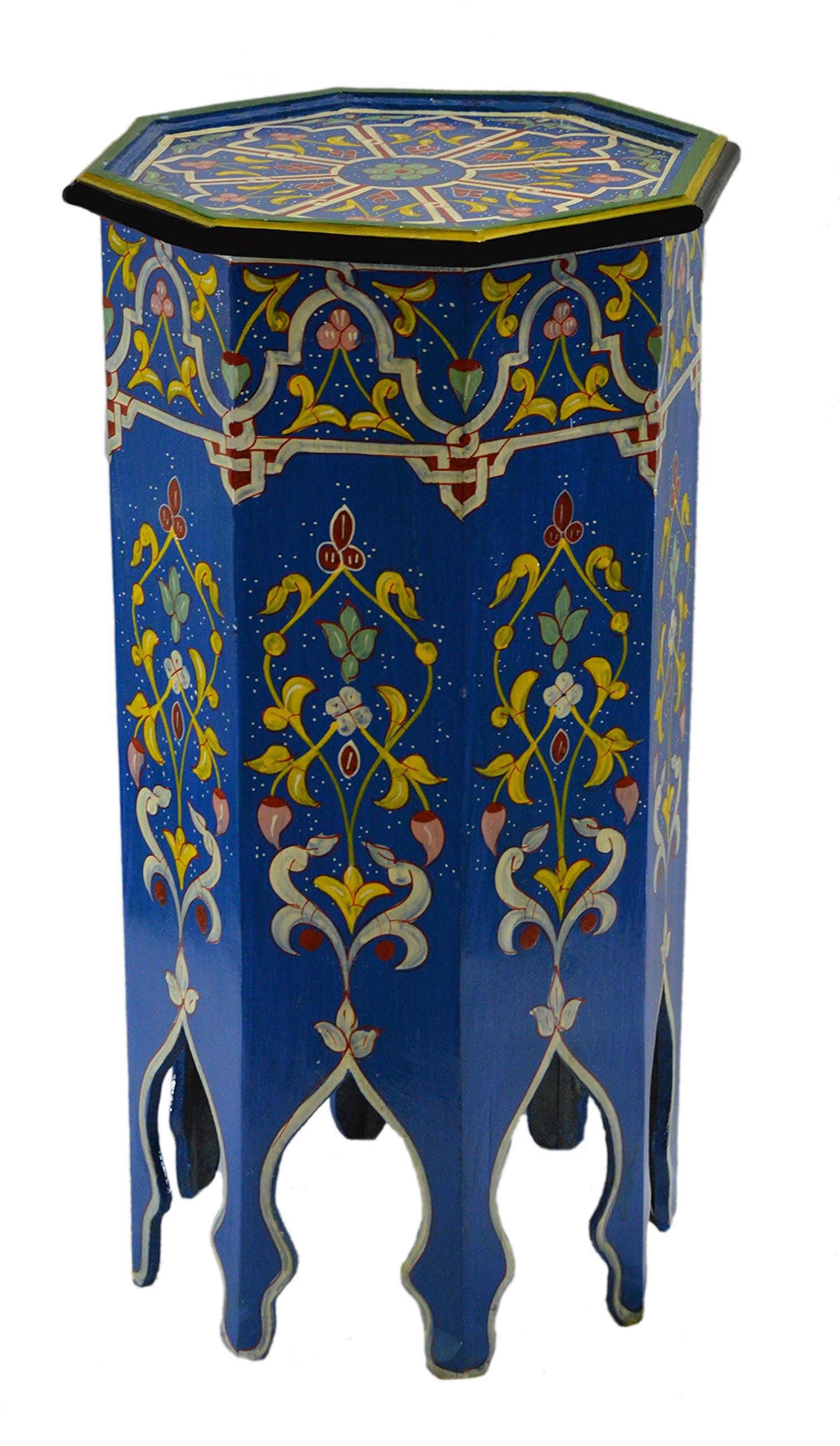 Treasures Of Morocco Moroccan Handmade Wood Table Side Tall Delicate Hand Painted Exquisite Blue