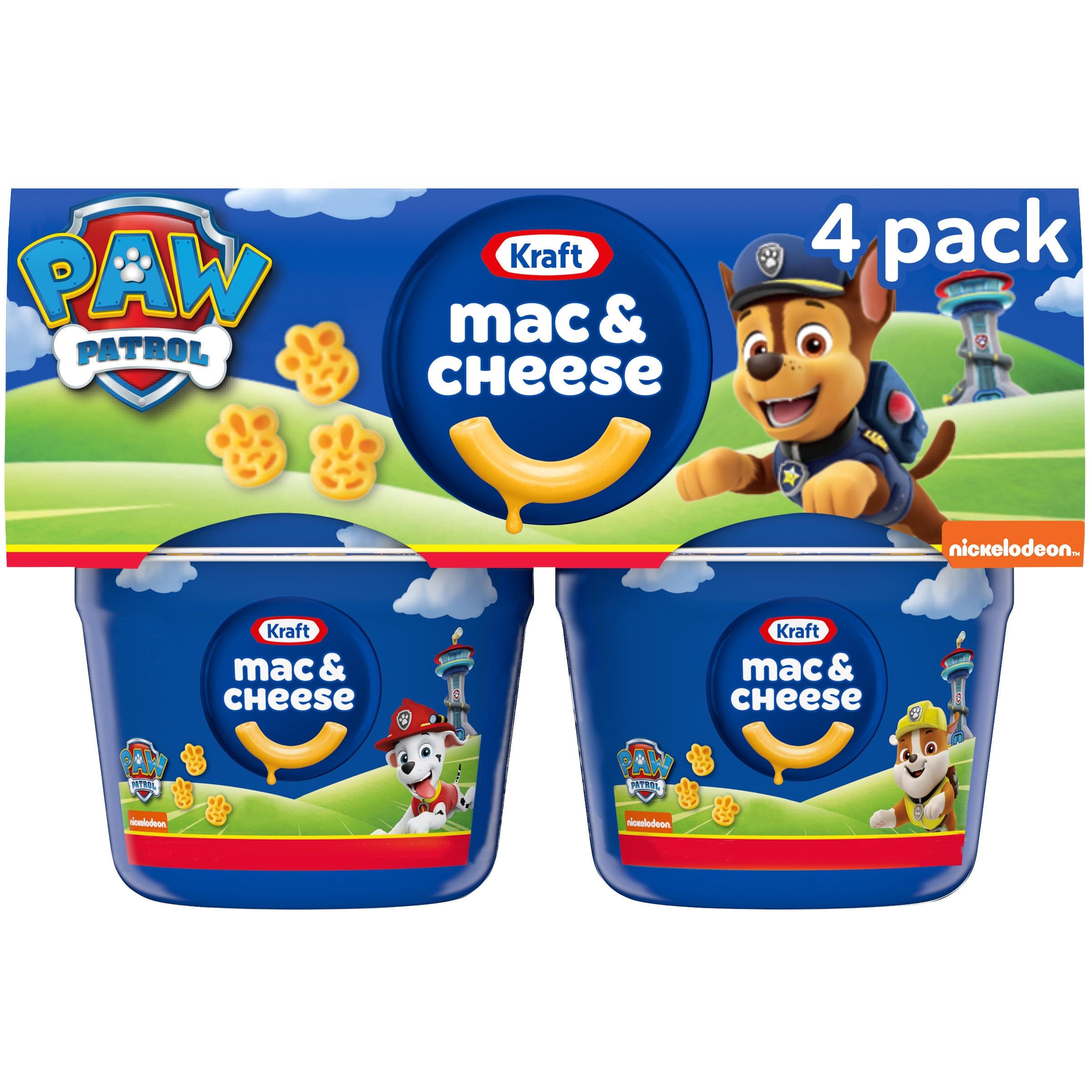 Kraft Nickelodeon Paw Patrol Mac and Cheese, 4 Cups, for Easy Dinner or Dinner Sides, Original Flavor, No Artificial Flavors, Preservatives or Dyes, 1.9 oz