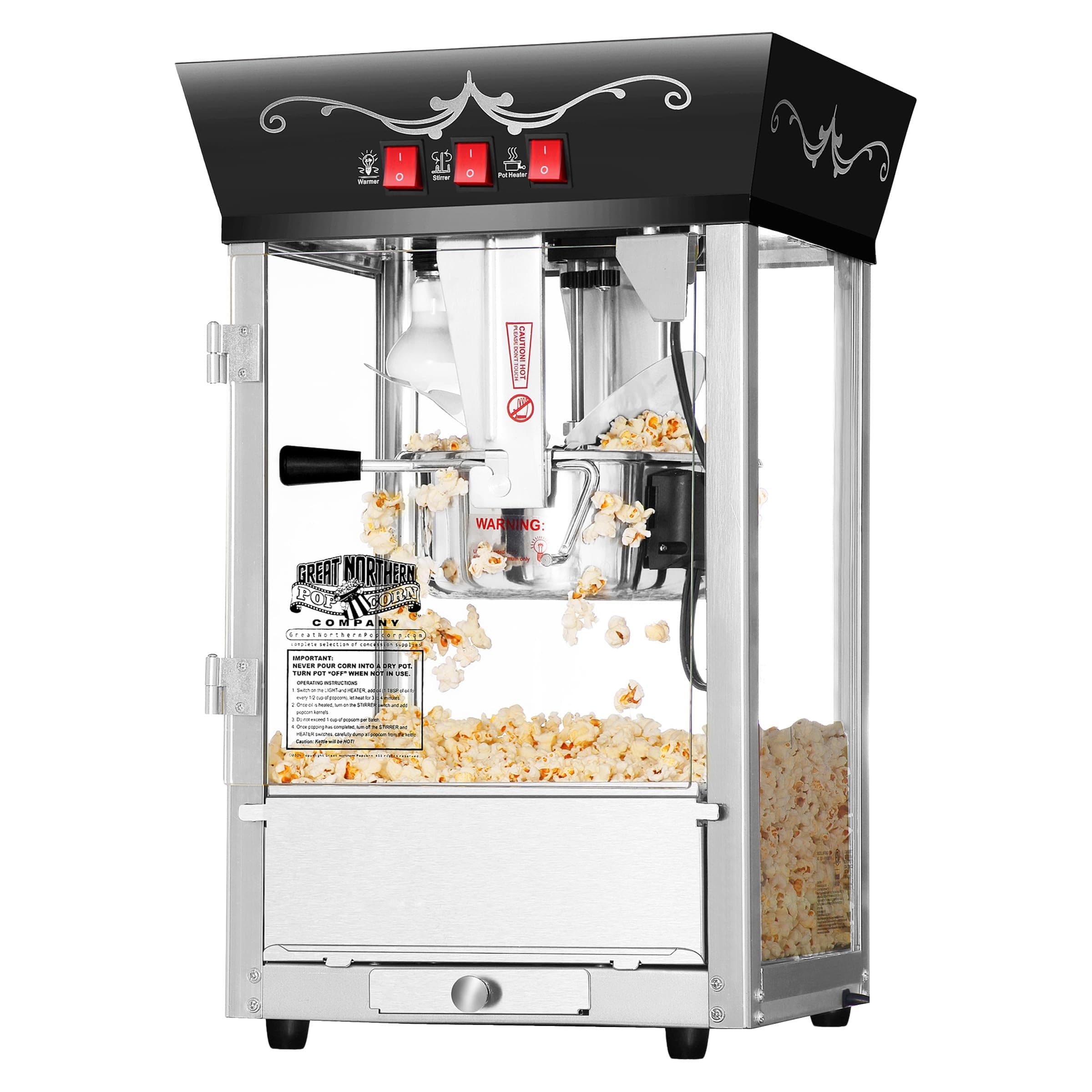 Matinee Popcorn Machine - 8oz Popper with Stainless-Steel Kettle, Reject Kernel Tray, Warming Light, and Accessories by Great Northern Popcorn (Black)
