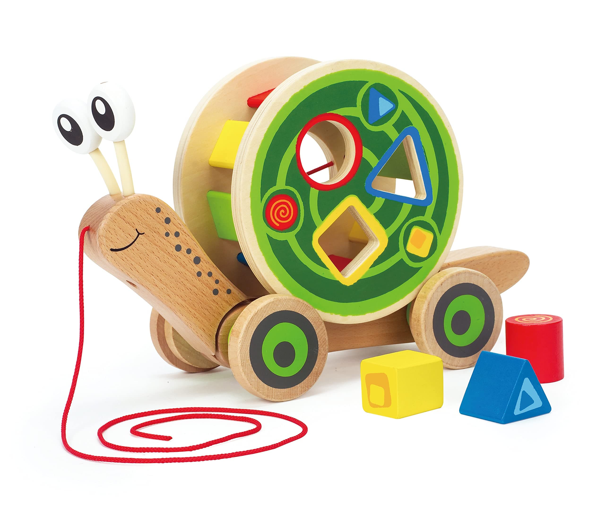 Hape Walk-A-Long Snail Pull Toy for Toddlers | Wooden Push & Pull Toy with Removable Shape Sorter Shell | Award-Winning Educational Toy for Motor Skills, Color Sorting, and Creativity | Ages 12+Months