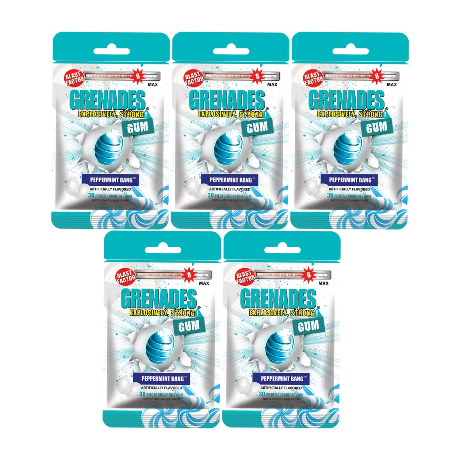 GUM Explosively Strong Mint Sugar-Free Gum - Intense, Long Lasting Flavor and Breath Freshening - Pack of 5 Peppermint Bang (150 Pieces)