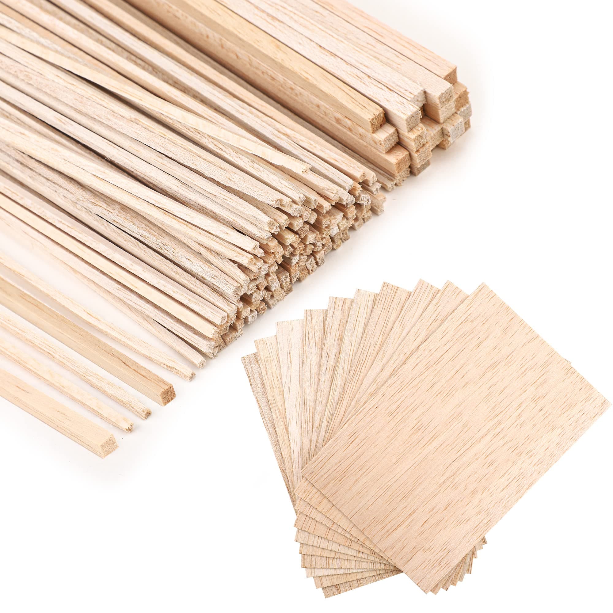 150 Pieces Balsa Wood Sticks Hardwood Square Wooden Craft Dowel Rods Unfinished Balsa Wood Sheets 12" Thin Wooden Strips 1/4 Inch 1/8 Inch for Crafts DIY Projects Models Making Supplies