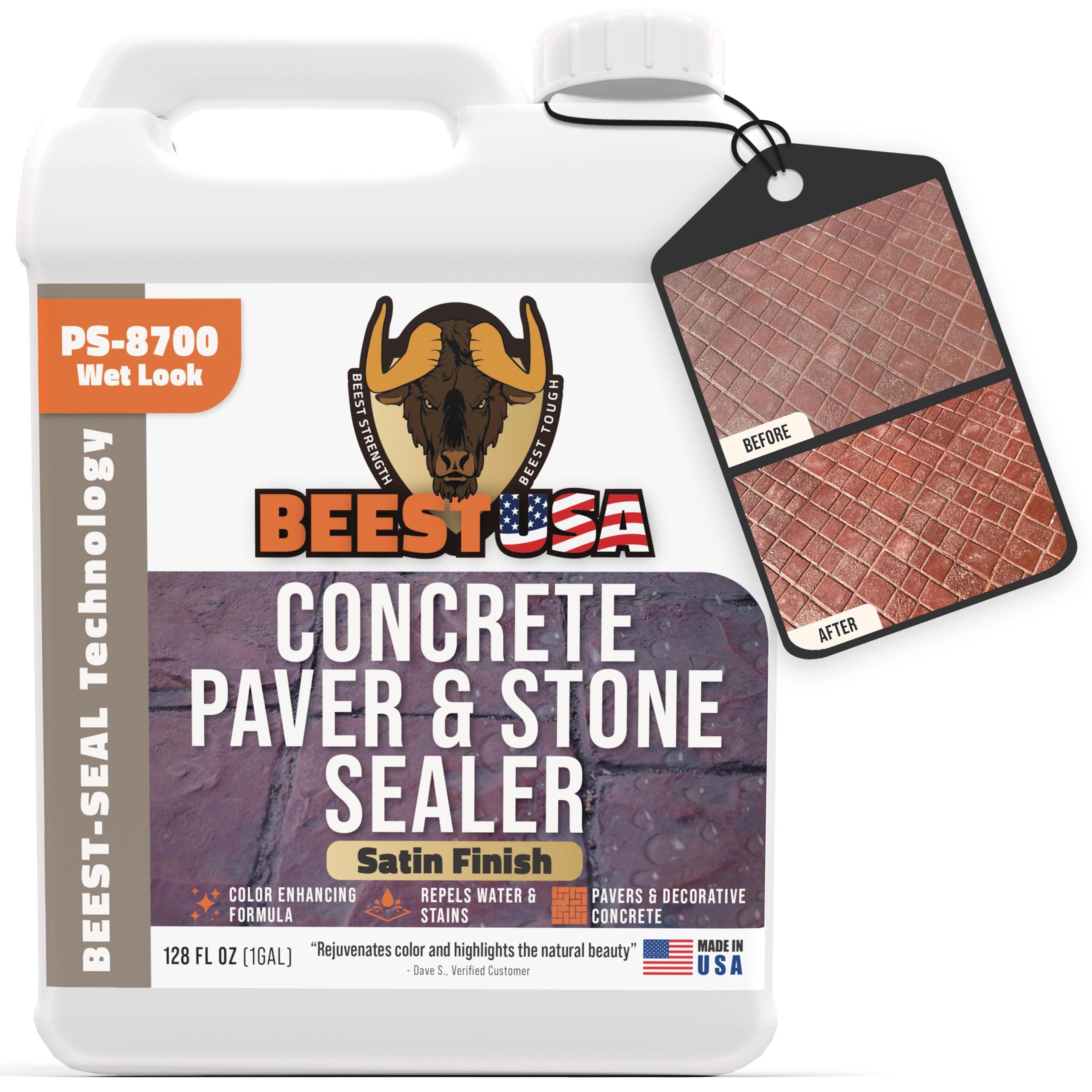 BEEST Paver Sealer - Wet Look Satin Finish Stone Sealer & Stamped Concrete Sealer Outdoor & Indoor - Color Enhancing Driveway Sealer & Patio Paver Sealer Wet Look, Brick Sealer & Natural Stone - 1Gal