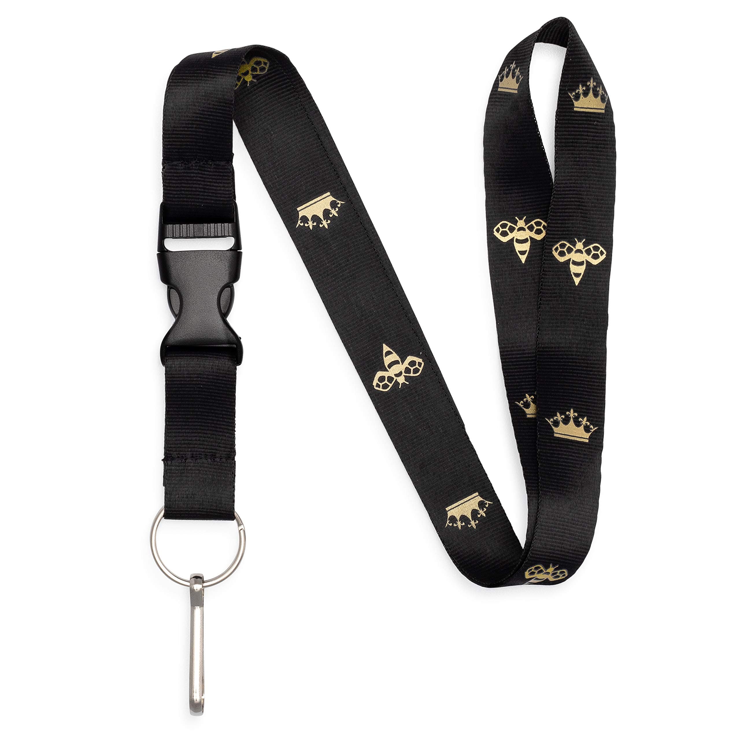 Queen Bee Lanyard Keychain and ID Holder with Detachable Buckle for Keys or Badge - Durable Black Polyester - Novelty Necklace
