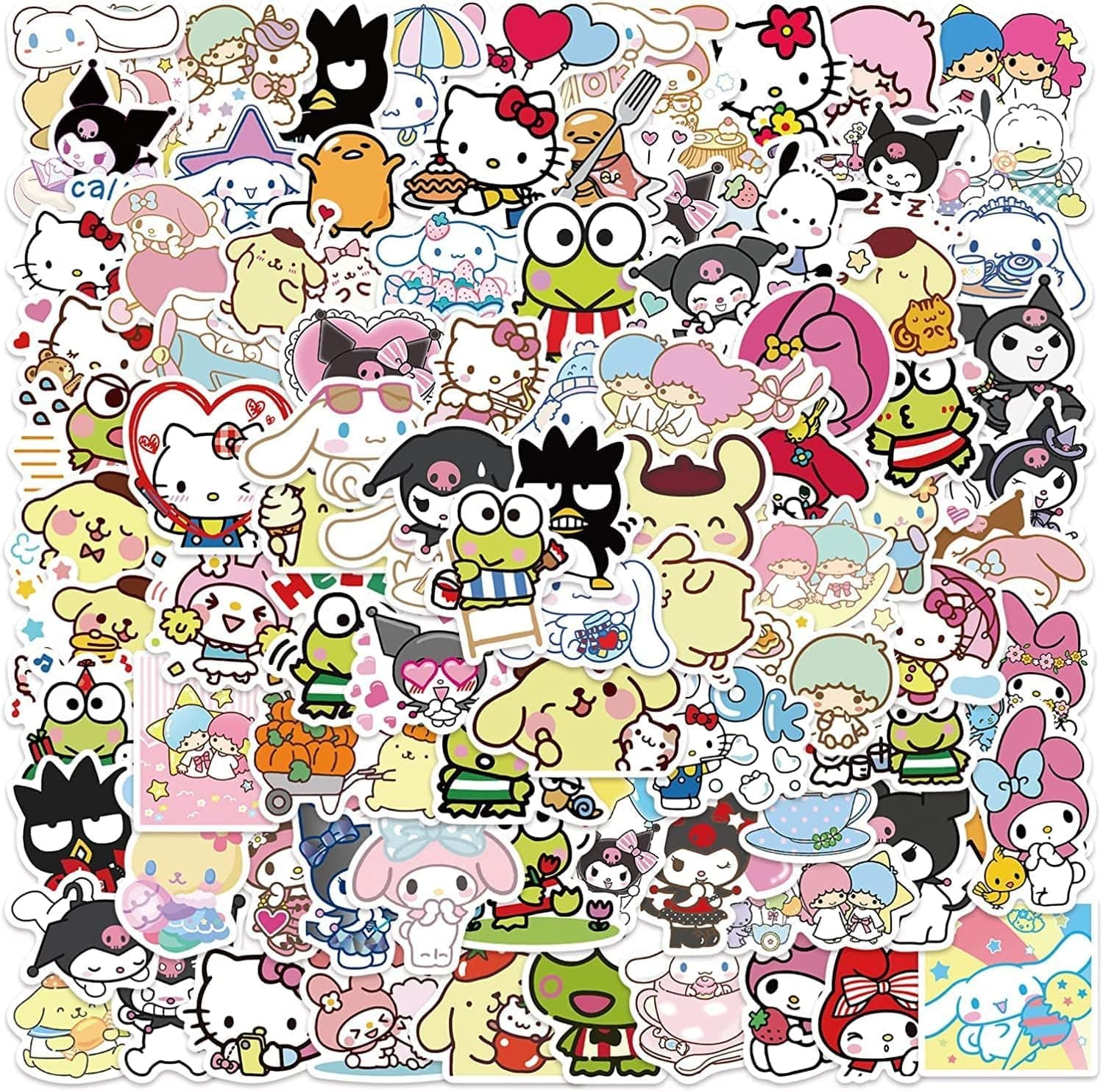 100Pcs Sanrio Stickers, Anime Stickers, Helllokittty Stickers MyMelody&Kuromi Cute Stickers Pack Kids Waterproof Sticker Aesthetic Vinyl Stickers, Skateboard Stickers for Teens Girls Kids