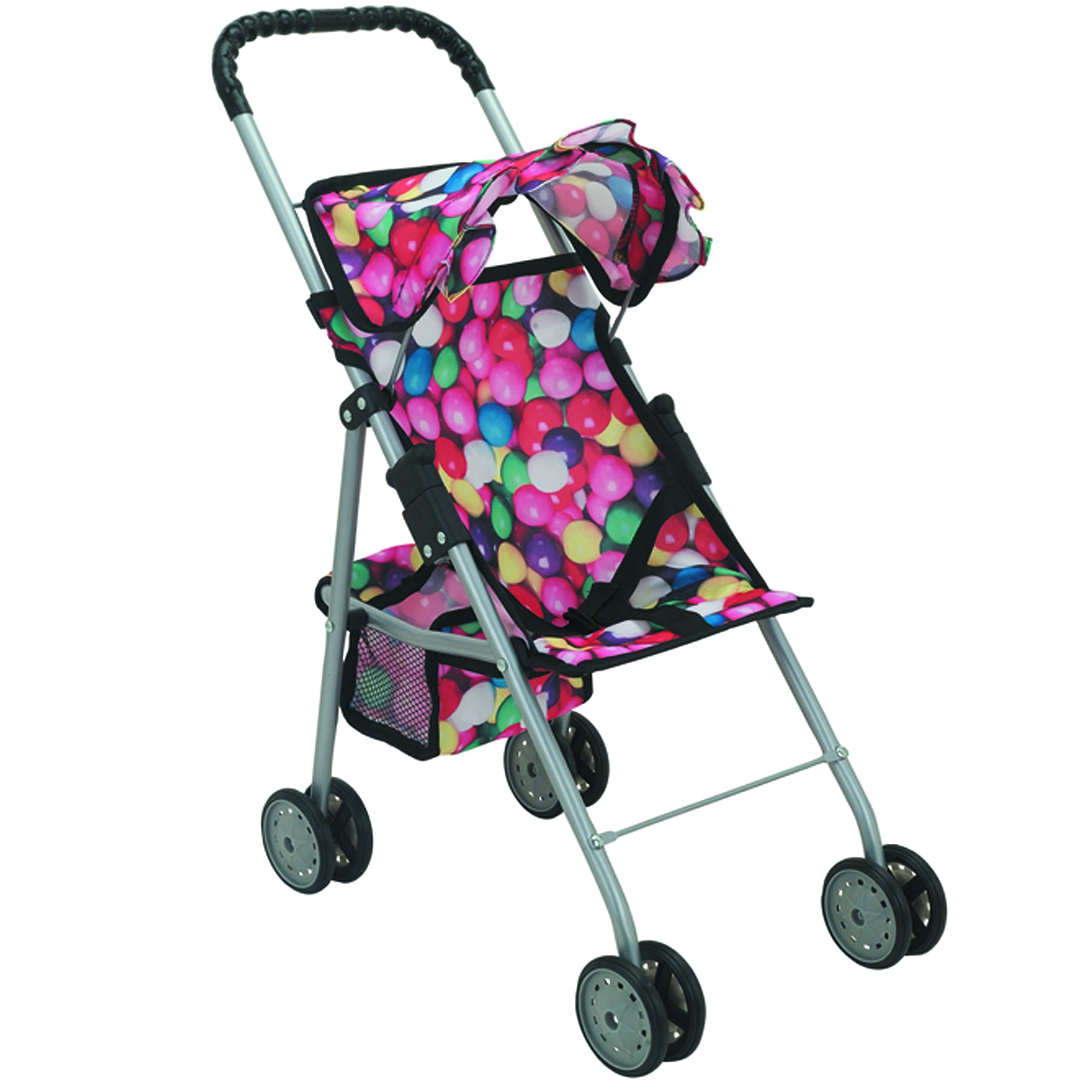 Mommy and Me My First Baby Doll Stroller with Basket, Extra Tall 23 Inch, Foldable Stroller, Gumballs