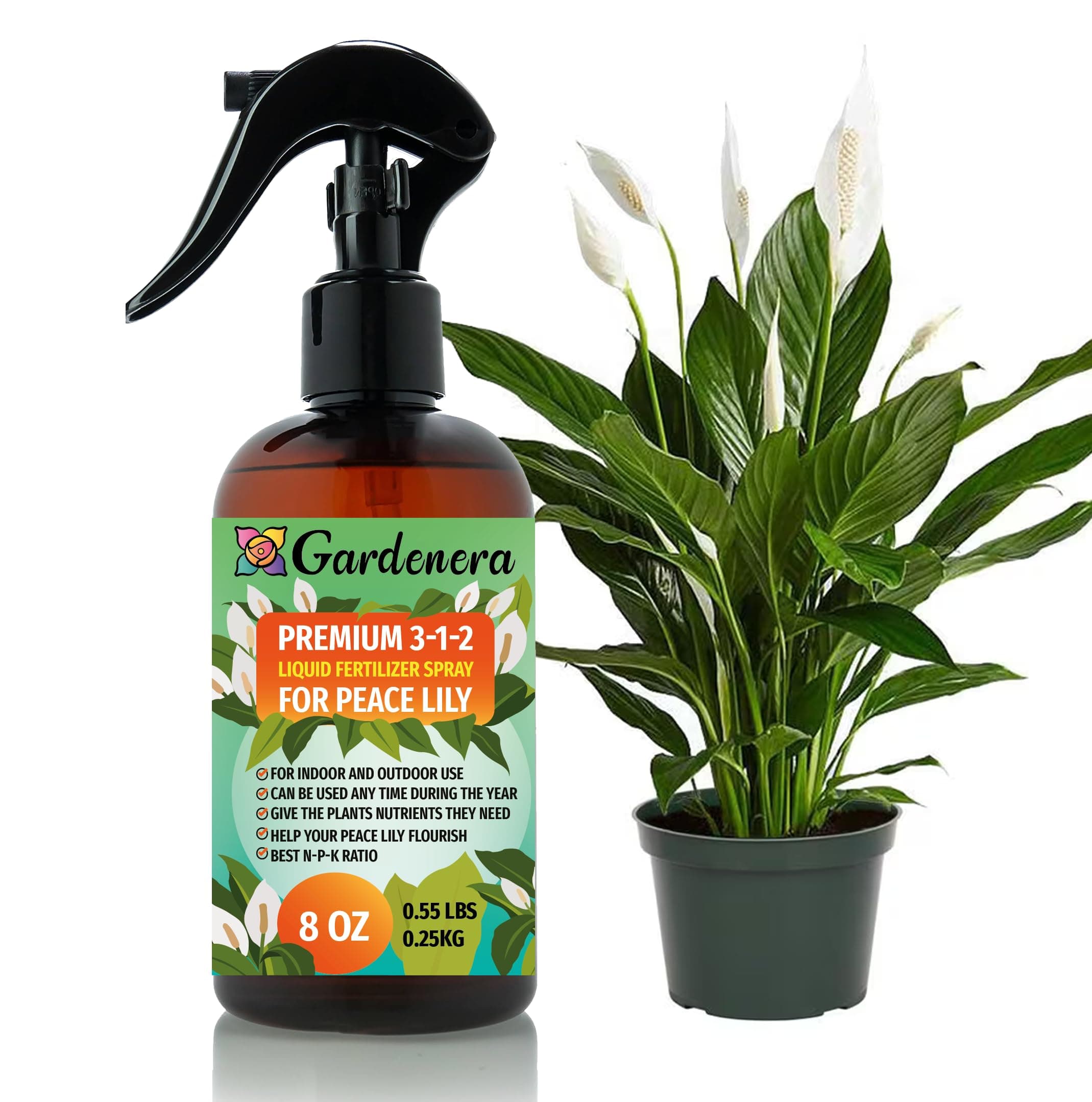 Gardenera Professional Spatification Release Spray Fertilizer Mist for Home Gardening | 3-1-2 Gentle Blend Mist for Healthy Leaves & Growth | Essential Nutrients for Spatiphylam - 8oz