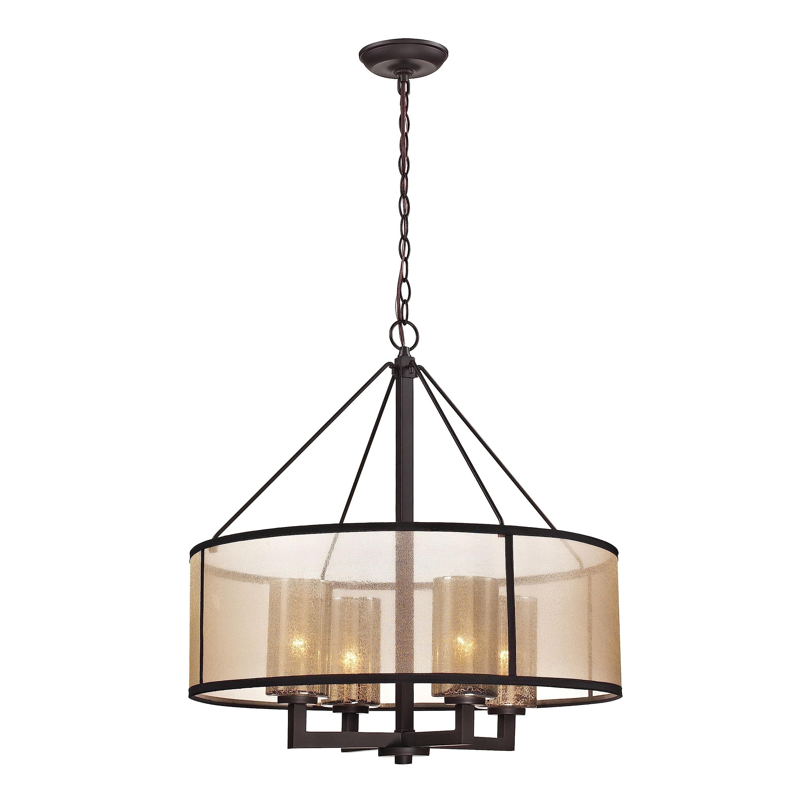 Elk Home Diffusion 4-Light Chandelier - in Oil Rubbed Bronze Finish, with Beige Organza with Mercury Glass Inner Shade, Transitional Style