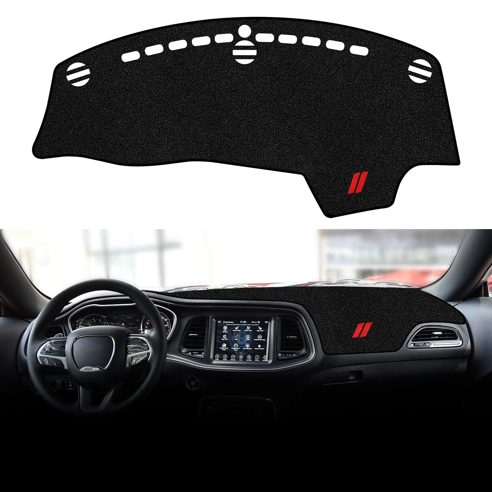 Dash Cover for Dodge Challenger 2015-2023 2024 Accessories Dashboard Cover Mat Protector Center Console Dash Cover Sunshade Glare UV Rays Protector Nonslip Interior Pad (Black Edge)