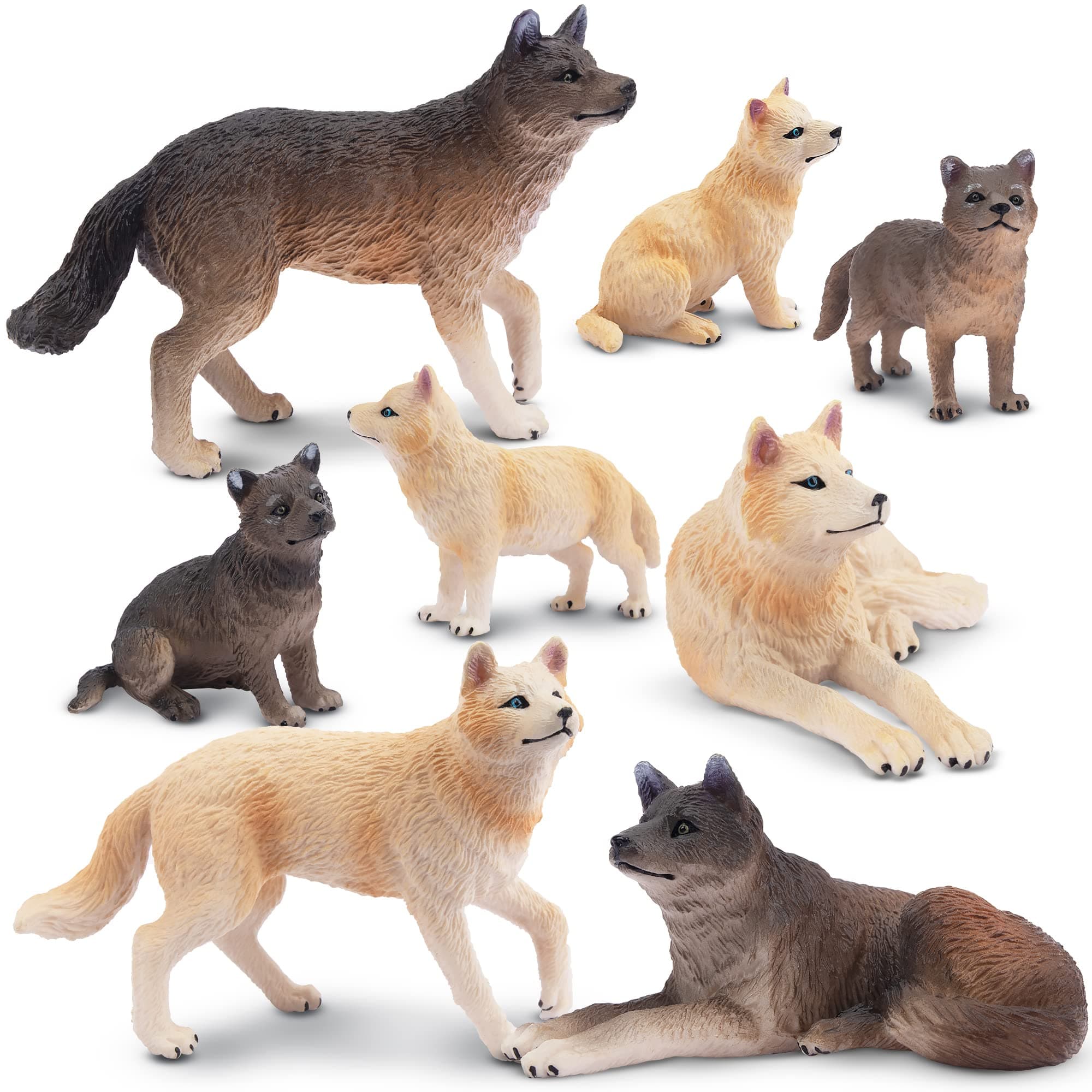 8PCS Wolf Figures Forest Animals Toy Figurines - Realistic Jungle Zoo Animal Figurines，Educational Toy Cake Toppers Christmas Birthday Gift for Kids Boys Girls