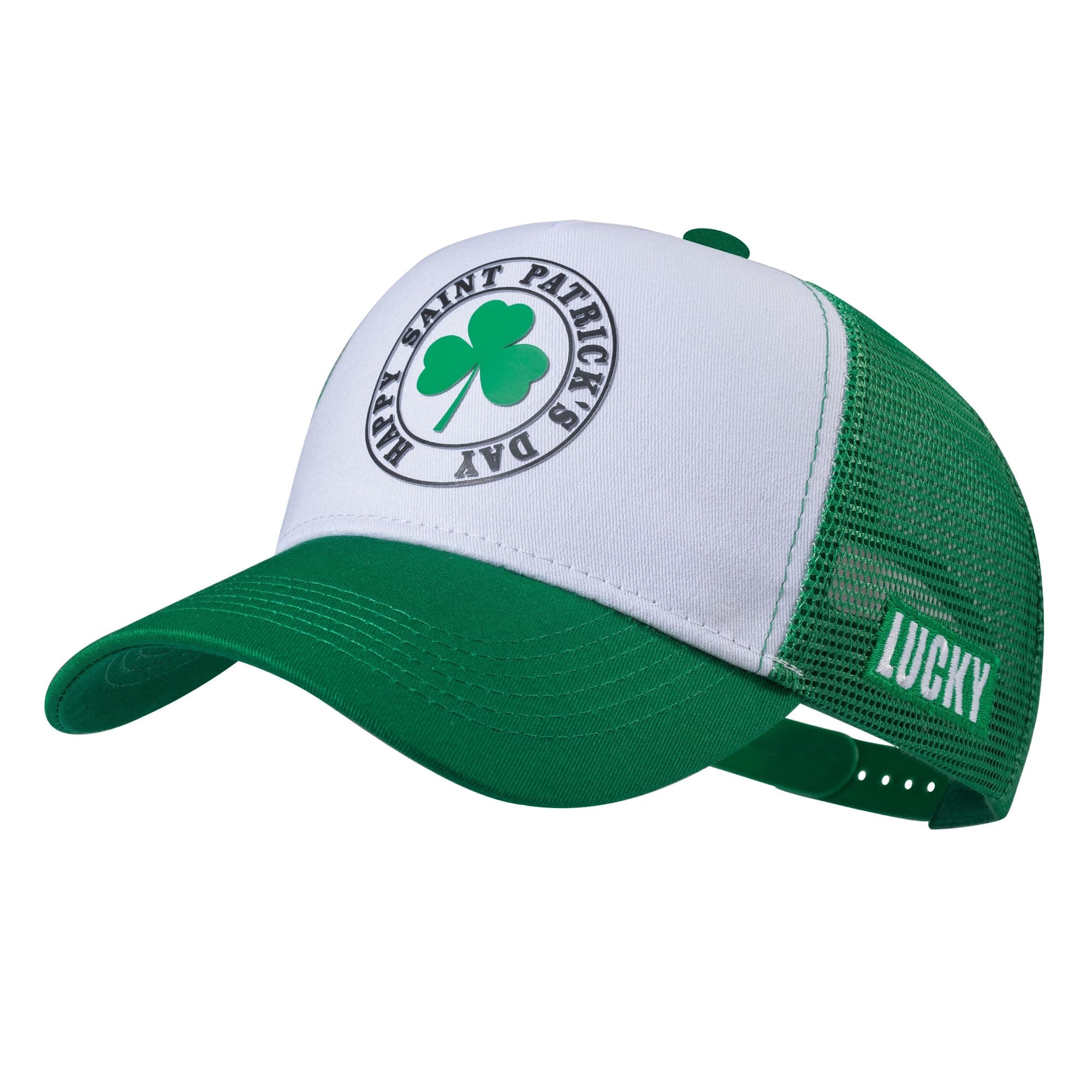 St Patrick's Day Trucker Hat, Irish Green Baseball Cap for Men Women, Mesh Snapback Hats, Shamrock Accessories
