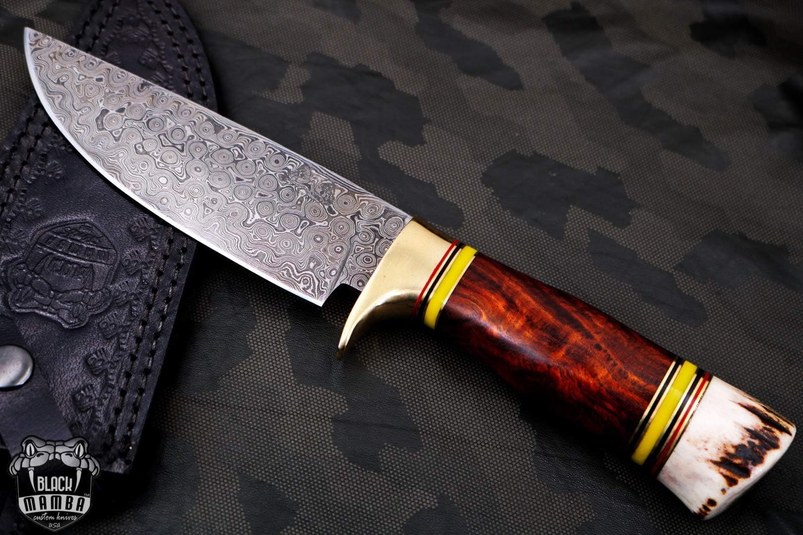 Bmk-175 Red Diamond Knife 12 in Long 6.5 in Blade 14 Ounce Damascus Fixed Blade Hunting Knife Hand Made Word Class Knives