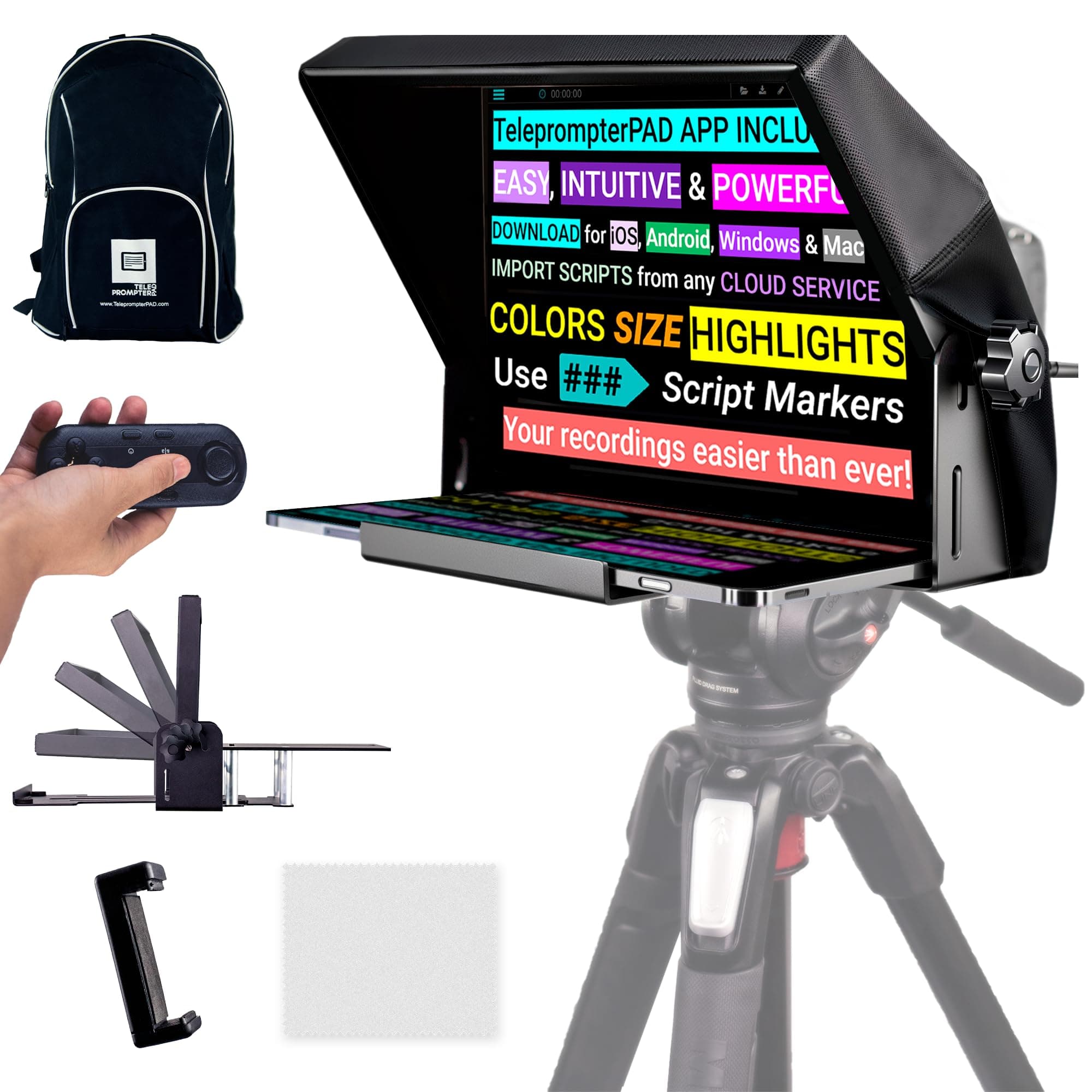 iLight PRO 11" Autocue teleprompter iPad Tablet - Kit teleprompter for Video with Remote Control, APP & Carry Bag, Beam Splitter Prompter DSLR, iPhone, APP for Apple Android Mac Win