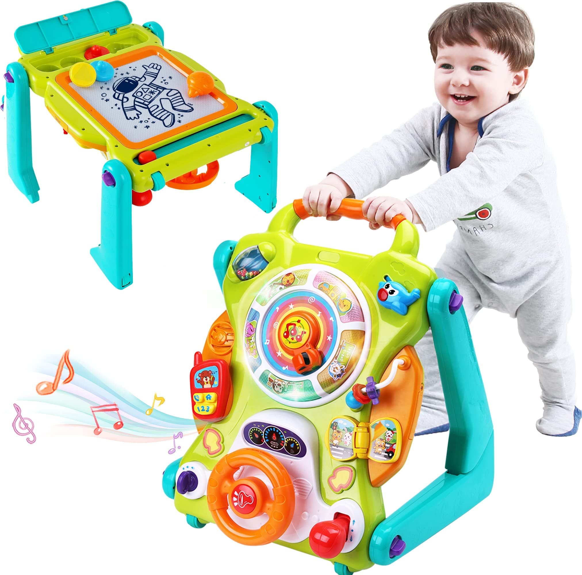 3 in 1 Baby Walker Sit to Stand Toys, Kids Activity Center, Toddlers Musical Fun Table, Lights and Sounds, Learning, Birthday Gift for 9, 12, 18 Months, 1, 2 Year Old, Infant, Boy, Girl