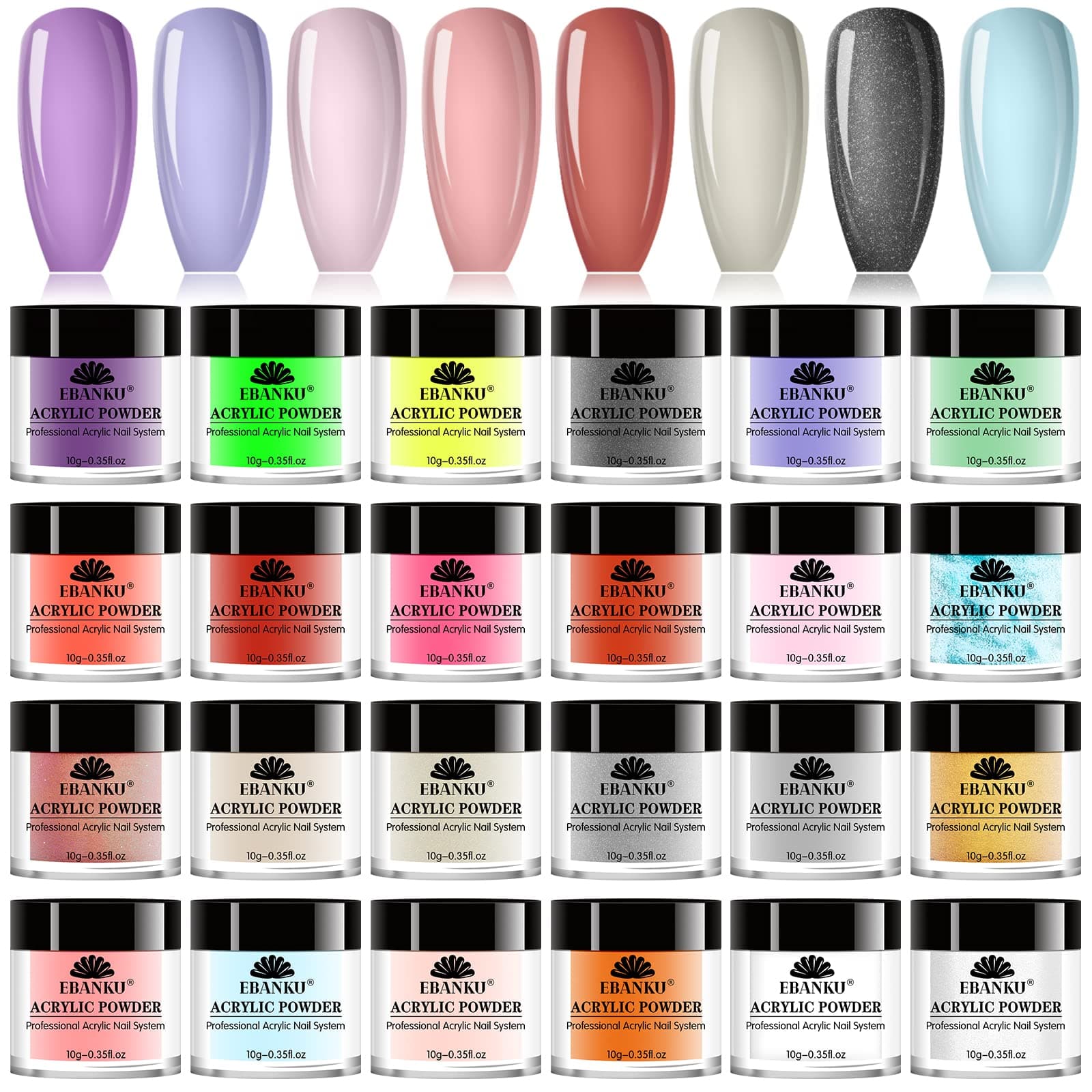 Acrylic Powder Set, 24 Colors Acrylic Powder Professional Acrylic Nail Powder for Nail Acrylic Extension, Nail Carving, Long-Lasting, No Nail Lamp Needed