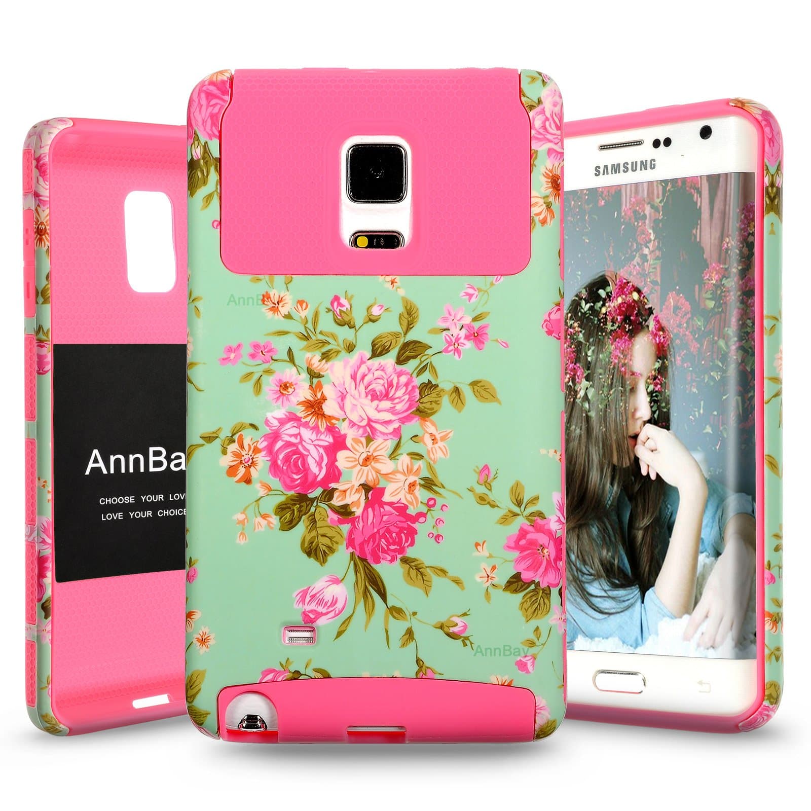 Note Edge Case,Galaxy Note 4 Edge Case,AnnBay for Samsung Galaxy Note Edge 2in1 Hybrid Heavy Duty Armor Heavy Duty High Impact Case Cover(Hot Pink)