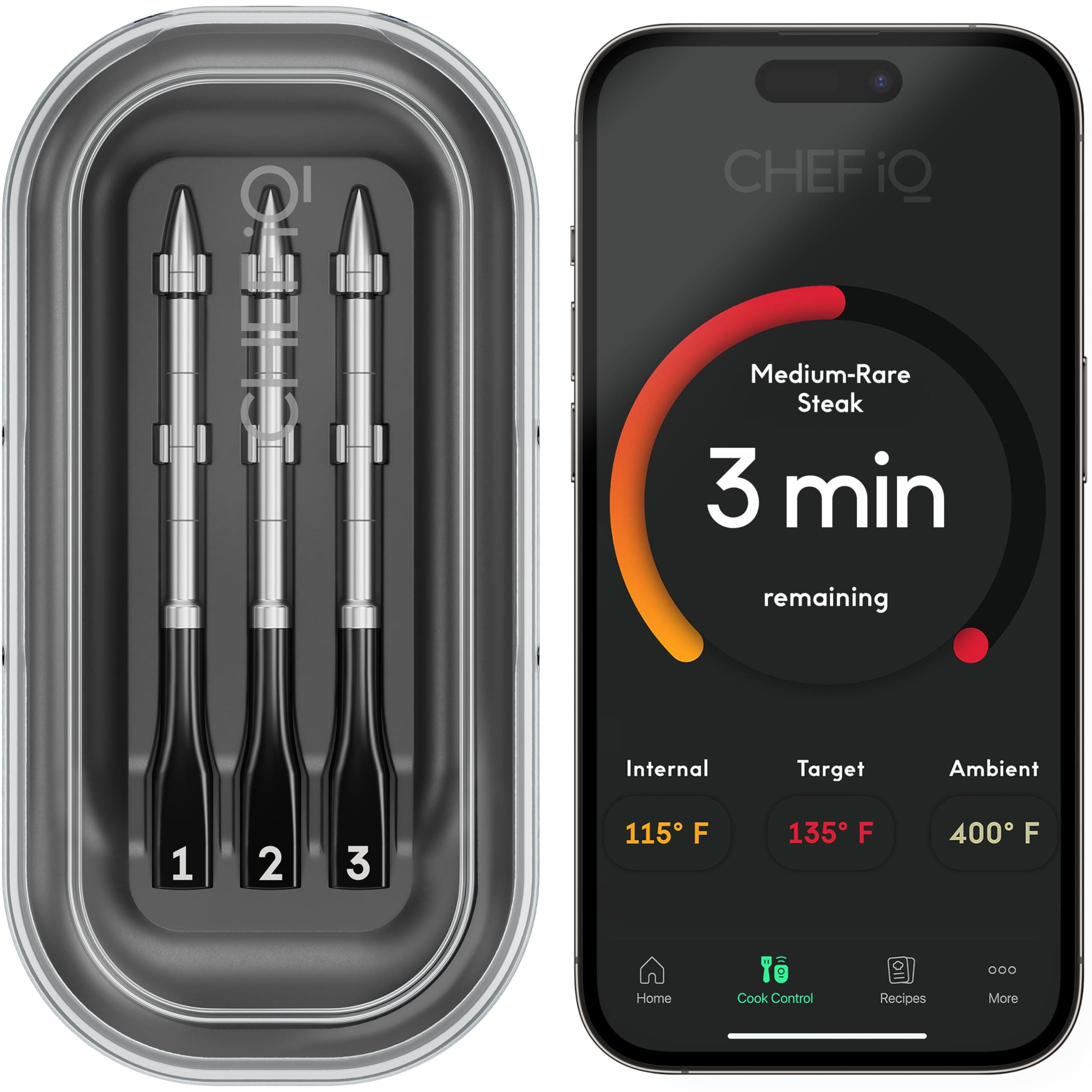 CHEF iQ Sense Smart Wireless MeatThermometer with 3 Ultra-Thin Probes, Unlimited Range Bluetooth Digital Food Thermometer for Remote Monitoring of BBQ Grill, Oven