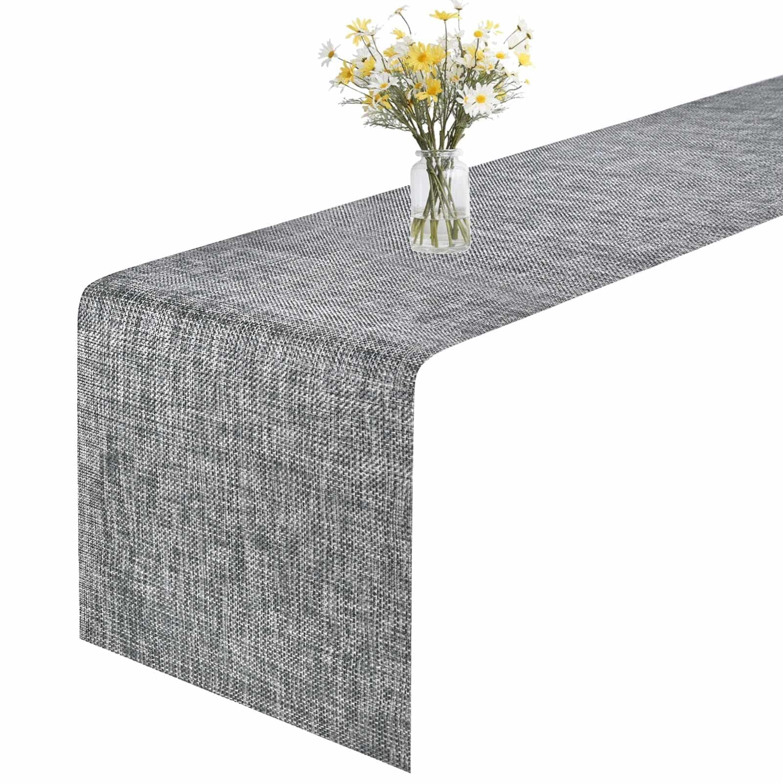 GIVERARE Table Runner, 12x53in Heat-Resistant Woven Vinyl Long Tabletop, Non-Slip Washable PVC Table Runners, Easy to Clean Premium Plastic Dresser Cover for Wedding, Decor, Home, Art (Black+Gray)