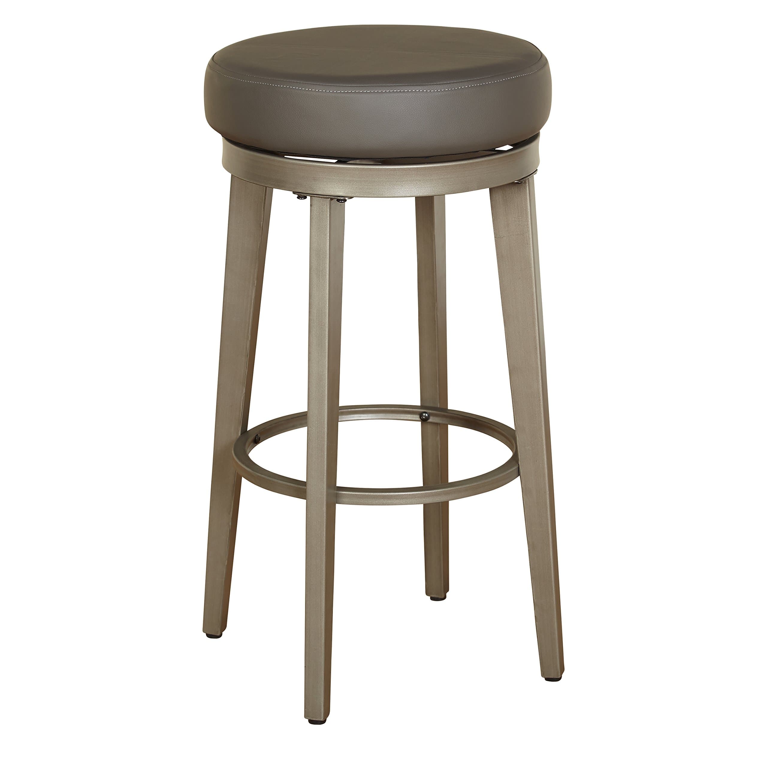 angelo:HOME Linden Swivel Bar Stools Set of 2, Faux Leather Upholstered Barstool Chairs with Metal Base & Footrest for Kitchen Island, Counter, Bar or Cafe, 30-inch, Gray
