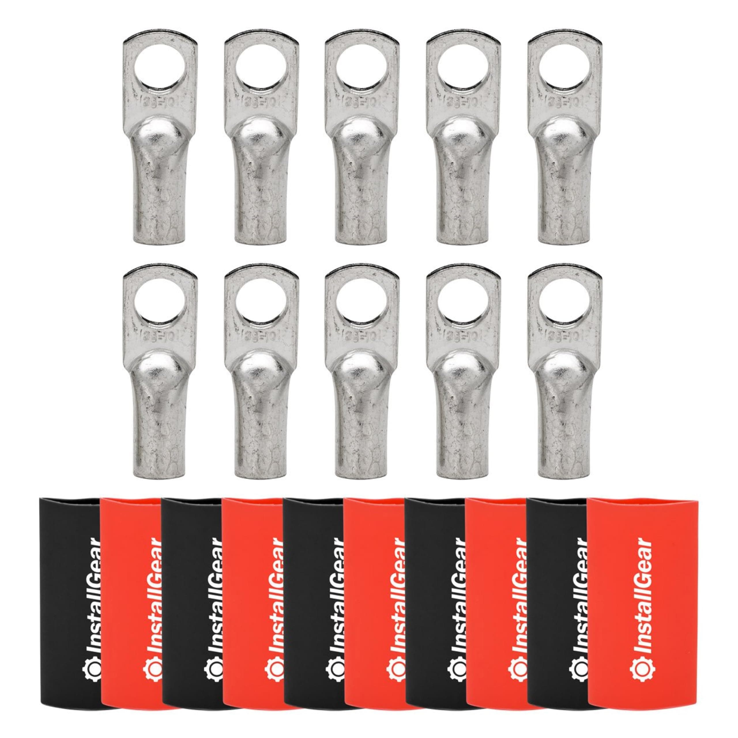 InstallGear 4 Gauge AWG Tinned Pure Copper Lugs Ring Terminals Connectors with Heat Shrink - 10-Pack | Electrical Connectors, Heat Shrink Wire Connectors for 4 Gauge Wire Terminals