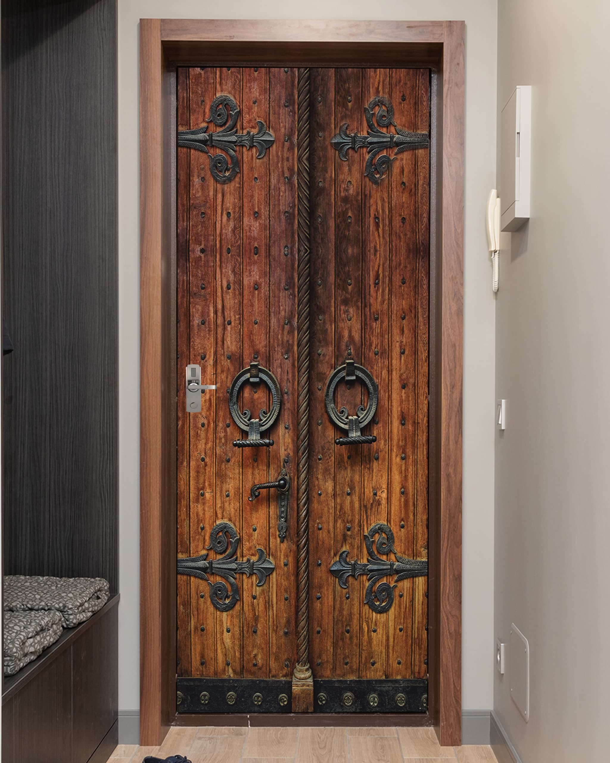 FLFK Door Sticker - Peel and Stick Mural, Removable Self-Adhesive Retro Wallpaper for Home Decor, 30.3"W x 78.7"L, Set of 2 Sheets