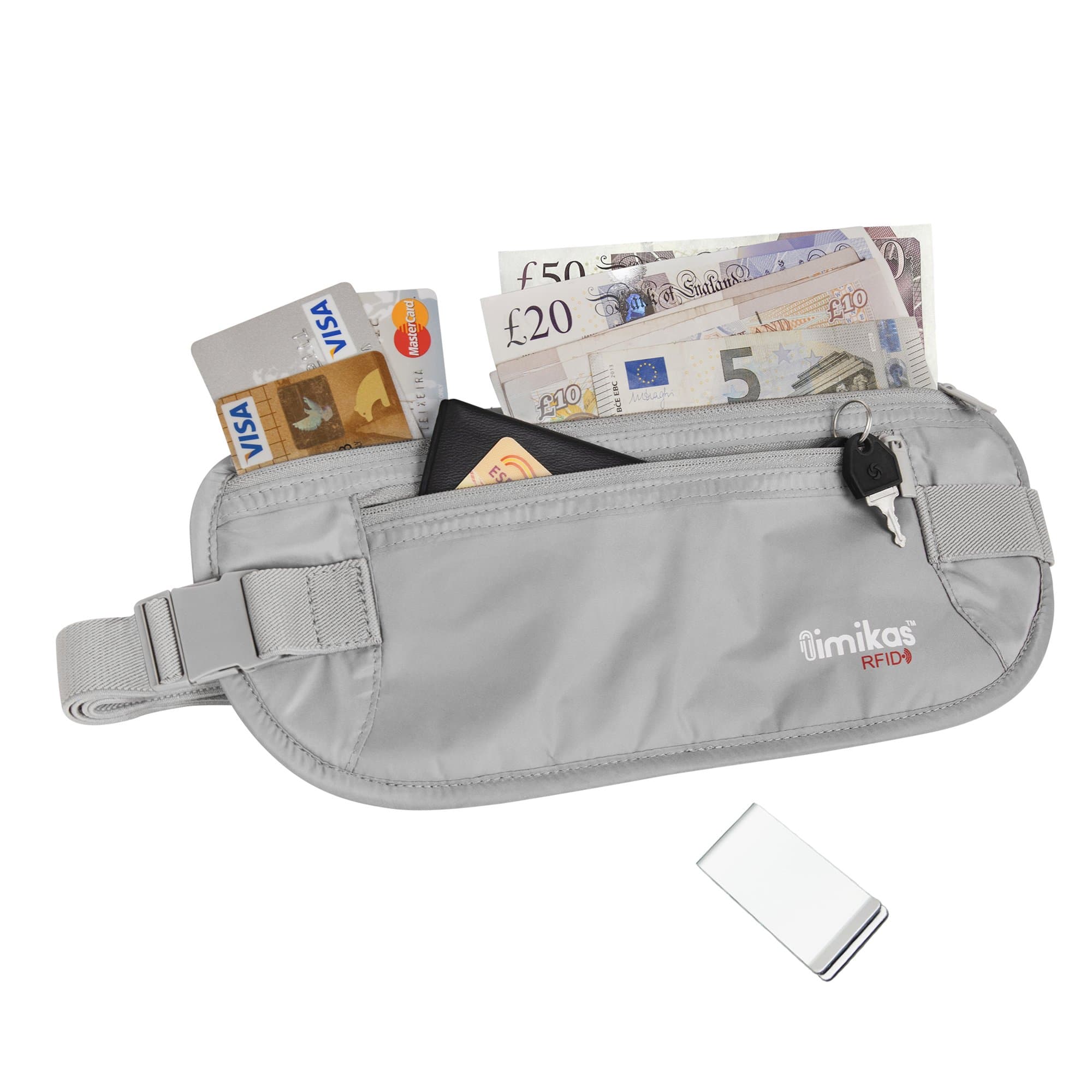 Travel Wallet Money Belt With FULL RFID Hidden Protection From ImiKas With Tough Tricot Knit Nylon Ripstop Water-resistant material, Premium Belts For Women & Men With BONUS Money Clip, Be Protected Now!