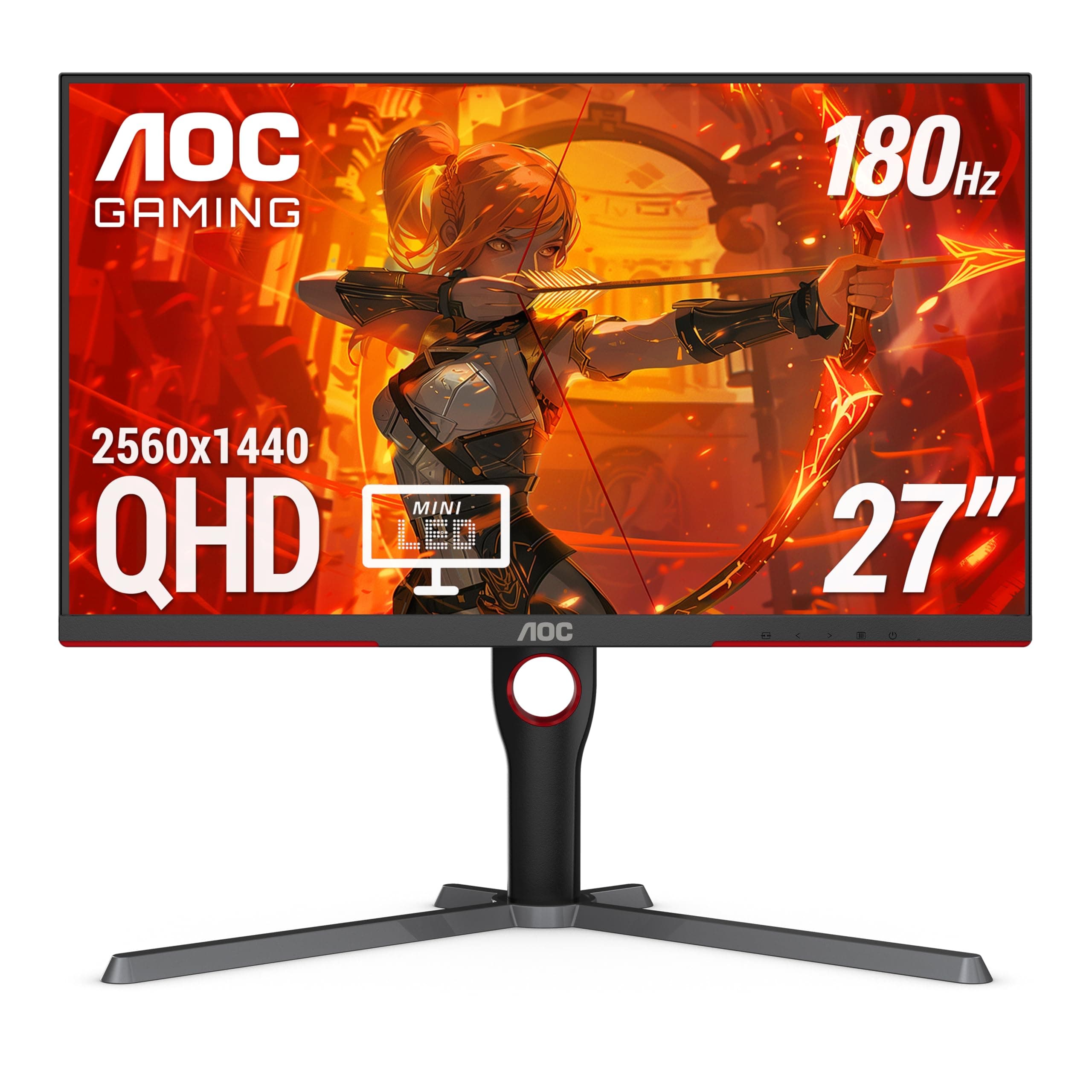 Q27G3XMN 27" Mini LED Gaming Monitor, 2K QHD 2560x1440, 180Hz 1ms, 2X HDMI 2.0, 2X Display Port, Height Adjustable, Xbox/PS5/Switch Ready, 3-Year Zero-Bright-dot