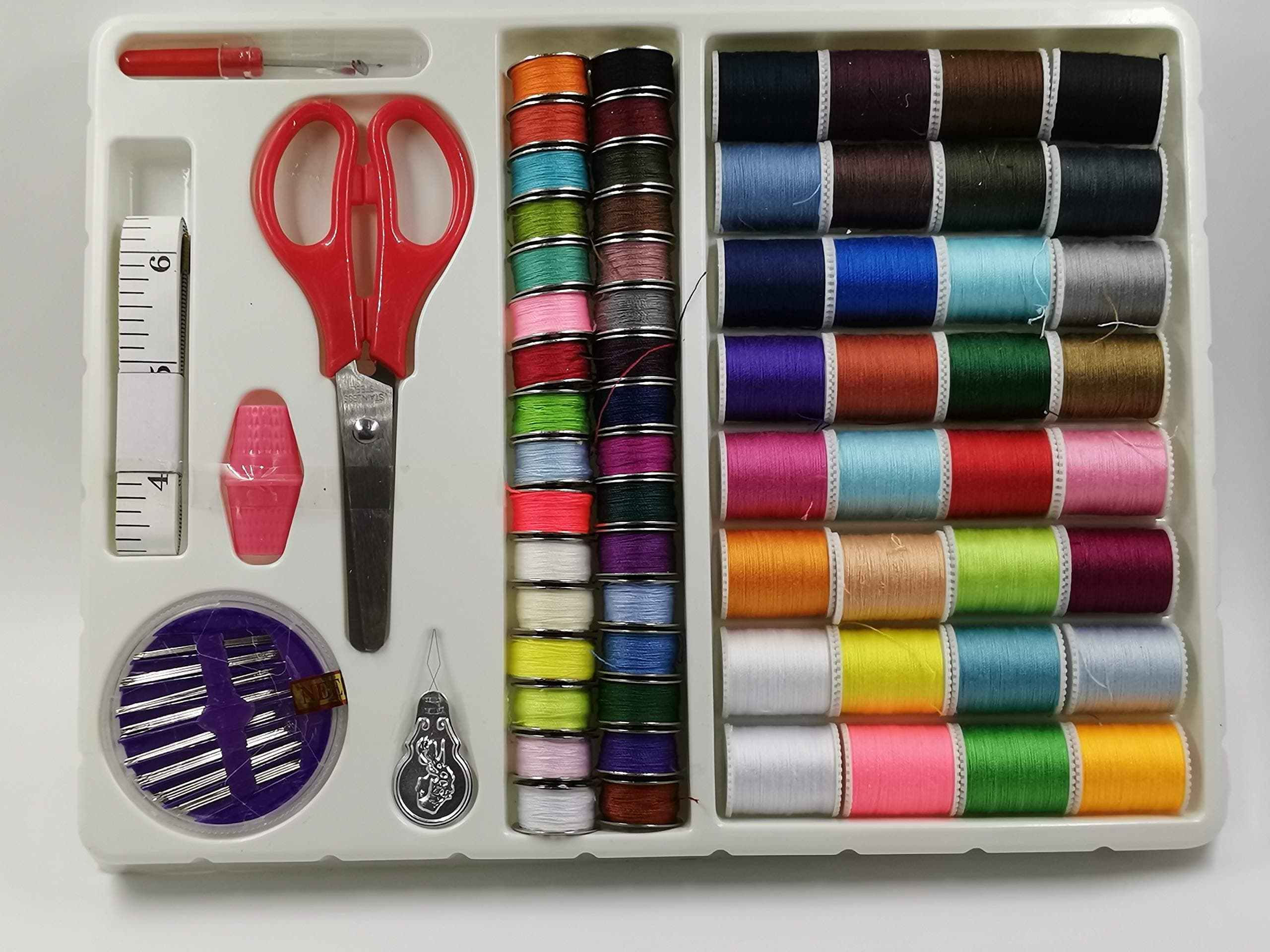 Sewing Kit - 64 Rolls + Scissors + Ruler + Needle, Thread Box Set for Quilting, Stitching, Hand & Machine Sewing