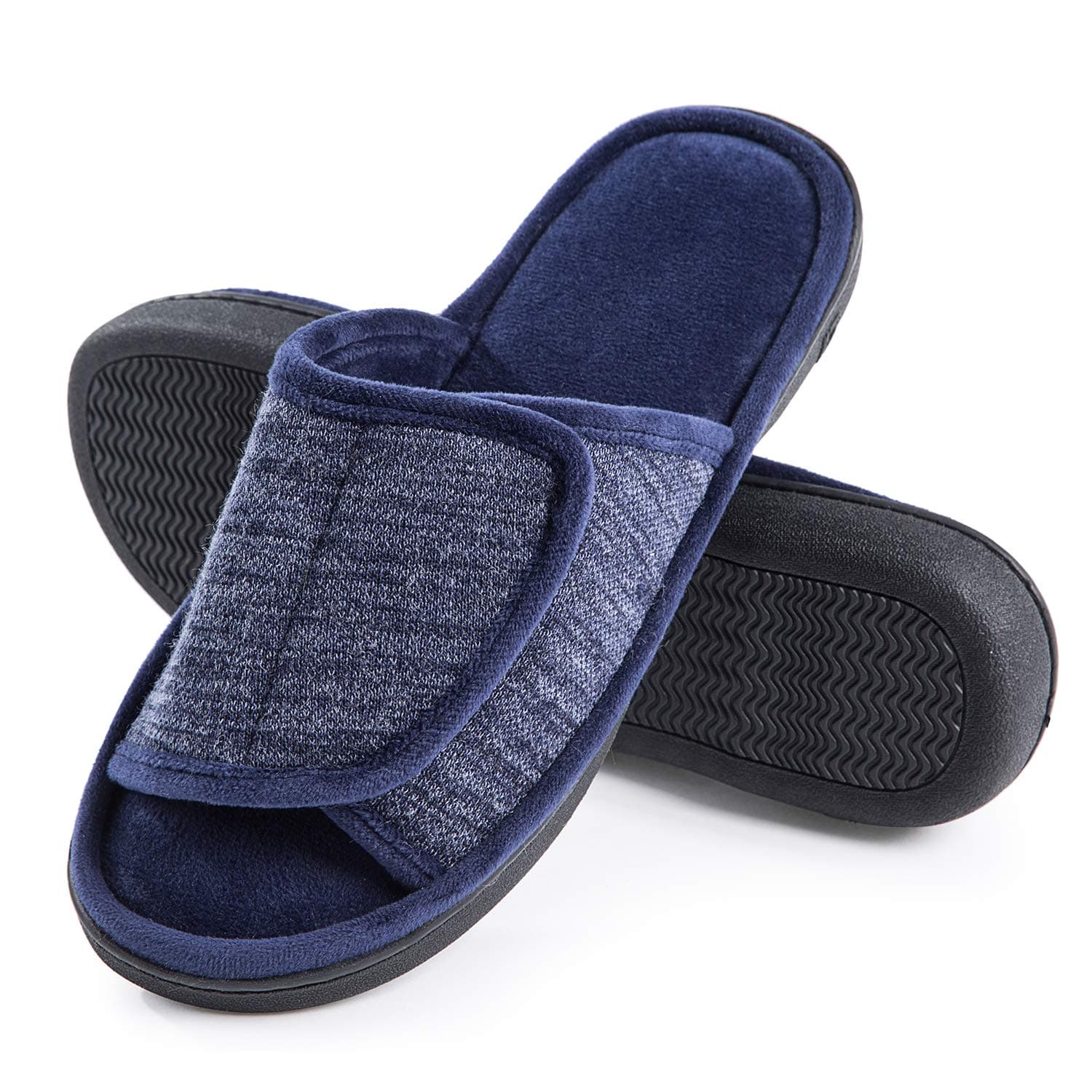 Adjustable Men's Memory Foam Slippers, Comfy Indoor Outdoor, Breathable Slide Bedroom Slippers Size 7-14
