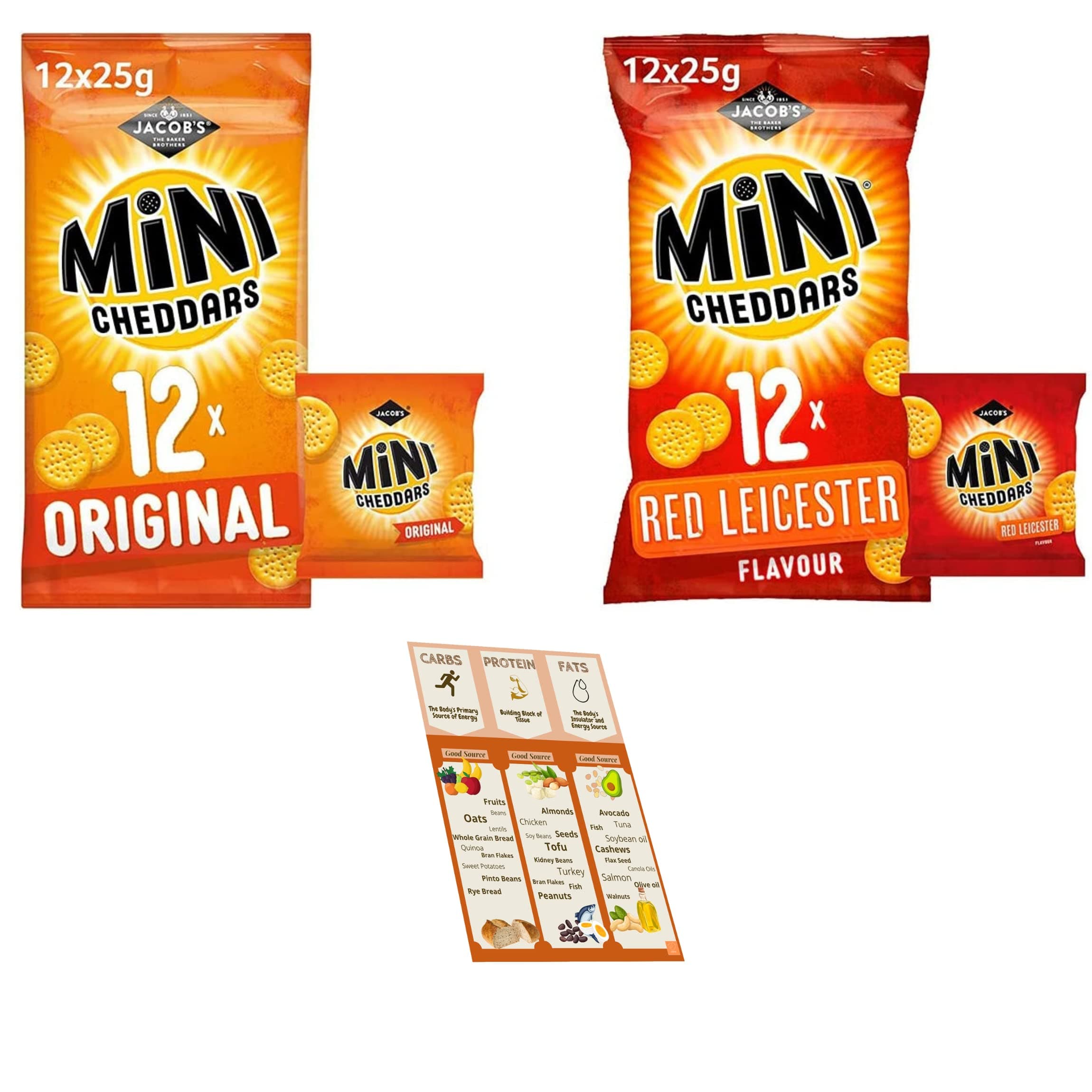 Jacob’s Mini Cheddars ORIGINAL and RED LEICESTER Pack of 2 (total 24x25gr)