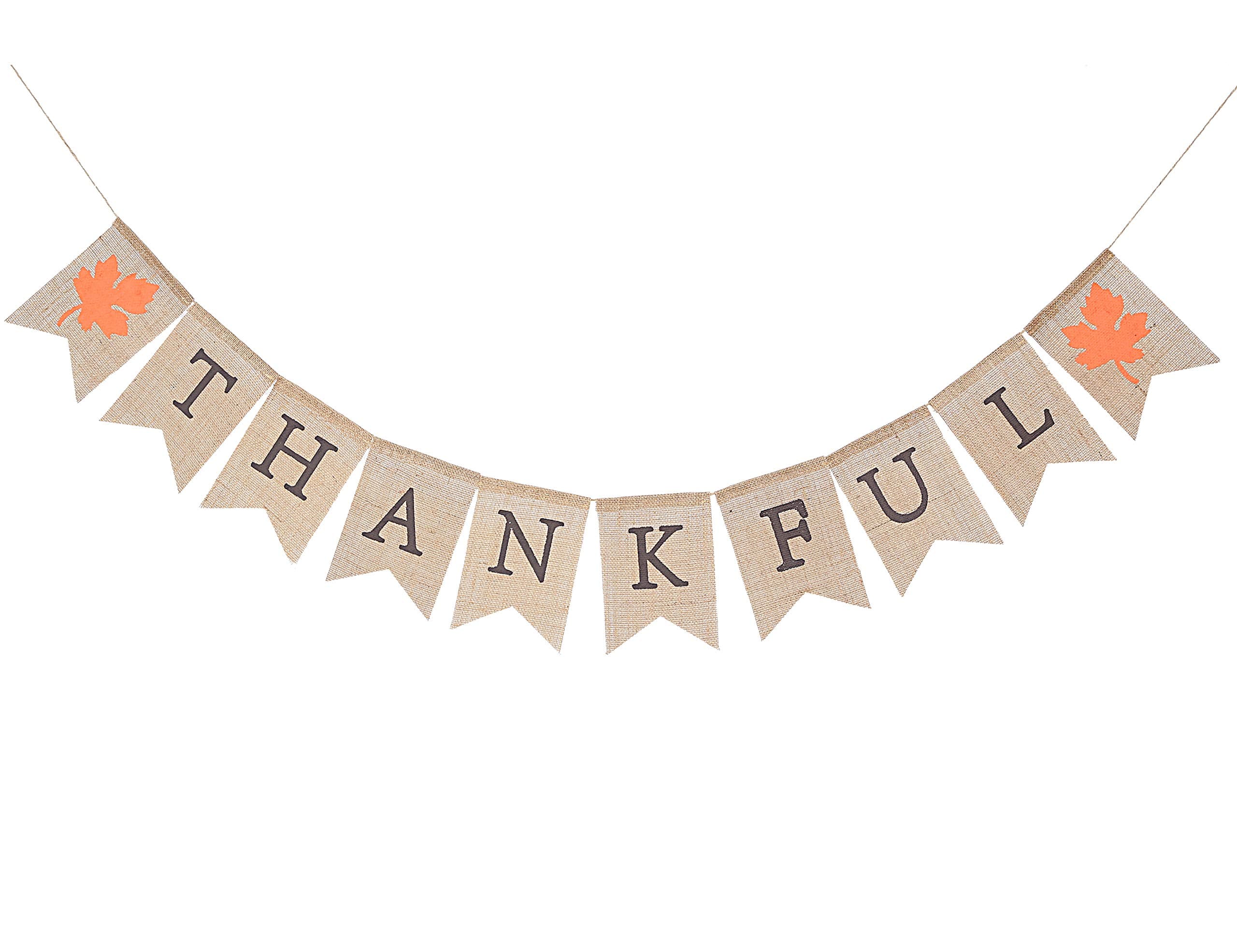 Give Thanks Burlap Banner for holiday - Handmade burlap banner for thanksgiving celebrations-Perfect for fireplace or entryway/farmhouse Thanksgiving Décor (THANKFUL)