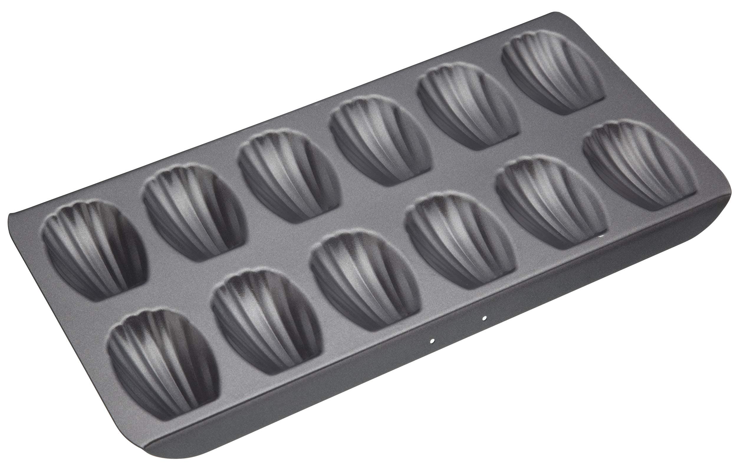 MasterClass Madeleine Tray with PTFE, PFOA and BPA Free Non Stick, Robust 1mm Thick Carbon Steel, 12 Hole Cake Mould, 4x 2 cm, Grey