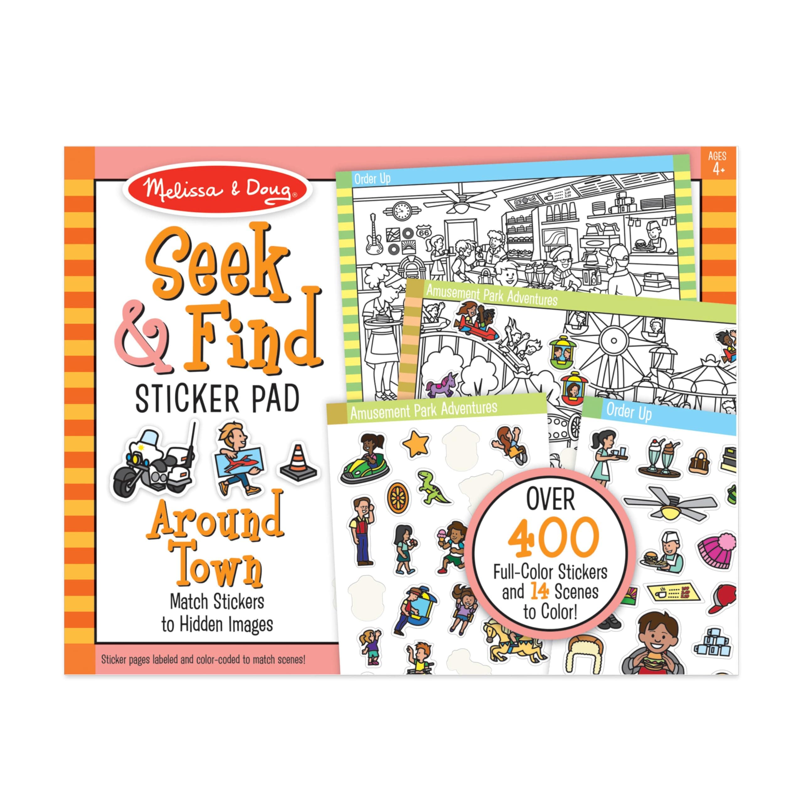 Melissa & Doug Seek and Find Sticker Pad – Around Town (400+ Stickers, 14 Scenes to Color) Search and Find Sticker Pads, Arts and Crafts Activity for Kids Ages 4+ - FSC-Certified Materials