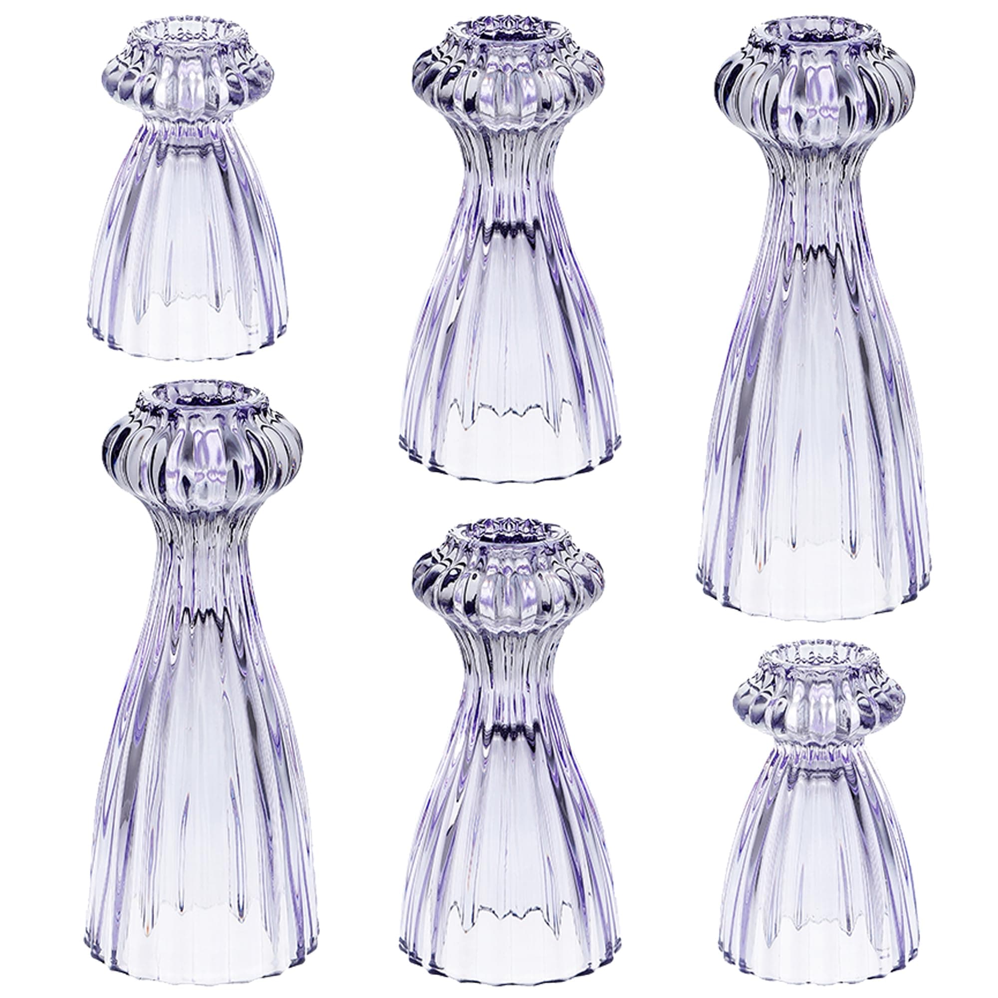 Lysenn Glass Candle Stick Holder Set of 3 – Premium Taper Candle Holders for Romantic Ambiance - Candle Sticks Holder Decor for Special Occasions - Purple