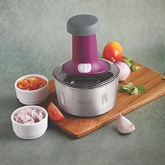 Hand Press Push Chopper with 3 Blades, with BIS Certified, Jindal Seal & Made in India 600ml (Push Chopper 600ml, Purple)