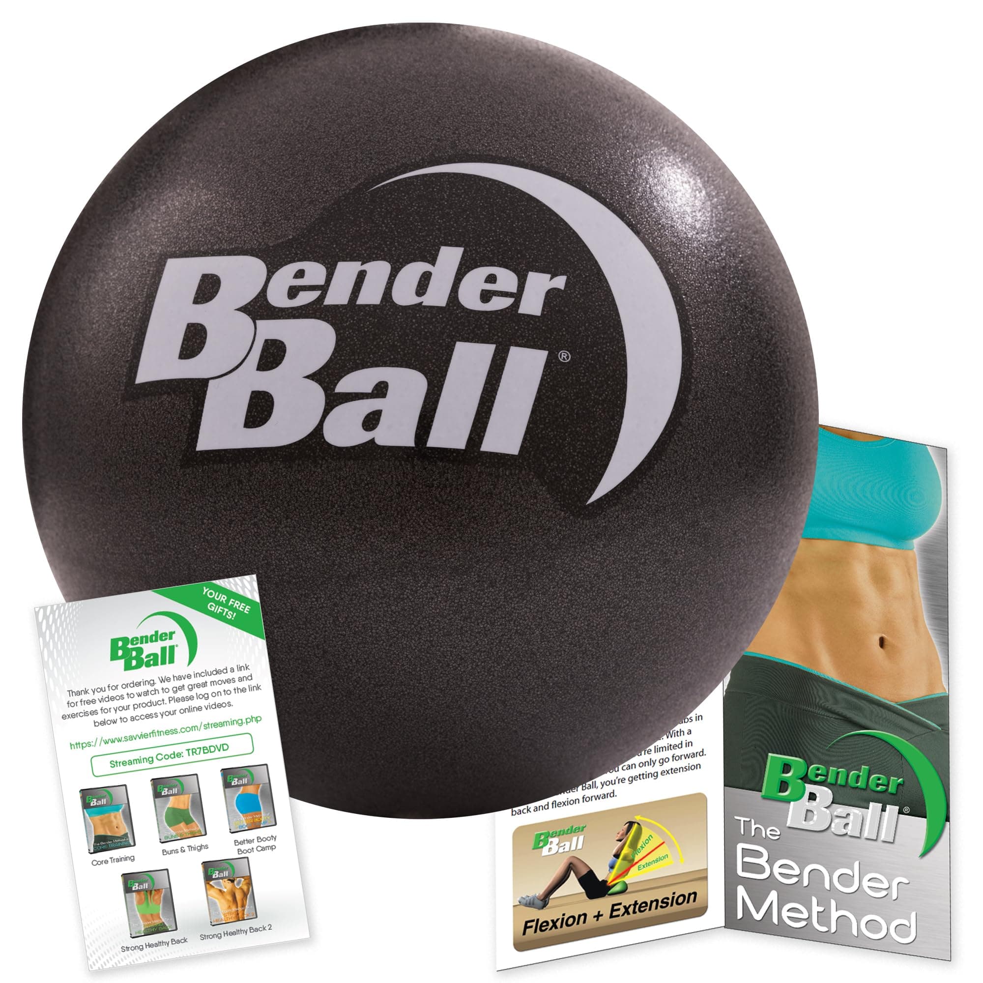 Bender BallThe Original 9 inch Pilates Ball for Abs, Core & Back, Core Training Ball, Small Crunch Exercise Ball, Includes 5 Streaming Videos + Core Training/Bun & Thighs DVD or Without DVD