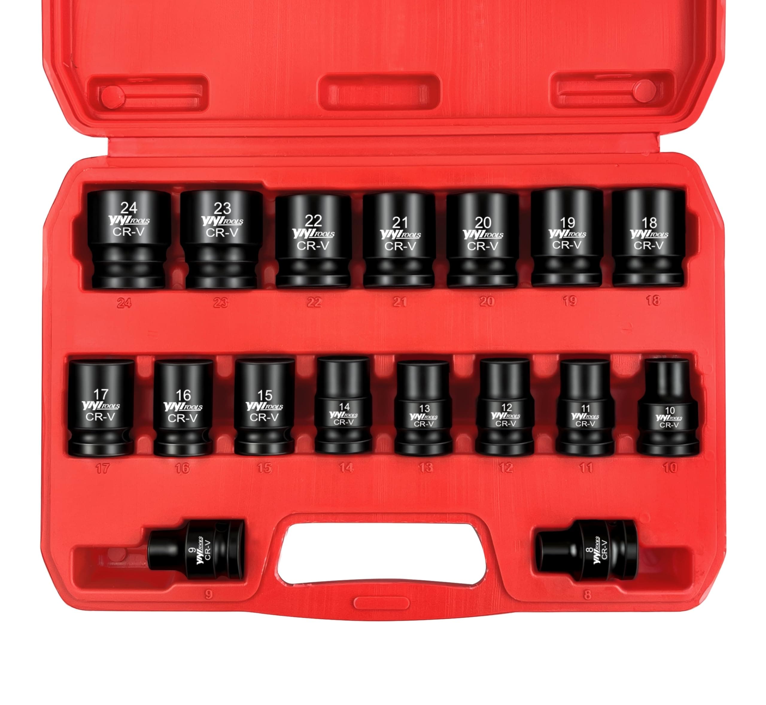 YIYITOOLS 17Pcs 1/2" Drive Shallow Impact Socket Set (8-24mm), Metric Socket Set, 6-Point, CR-V Steel for Automotive Maintenance, Repairs, and DIY Projects