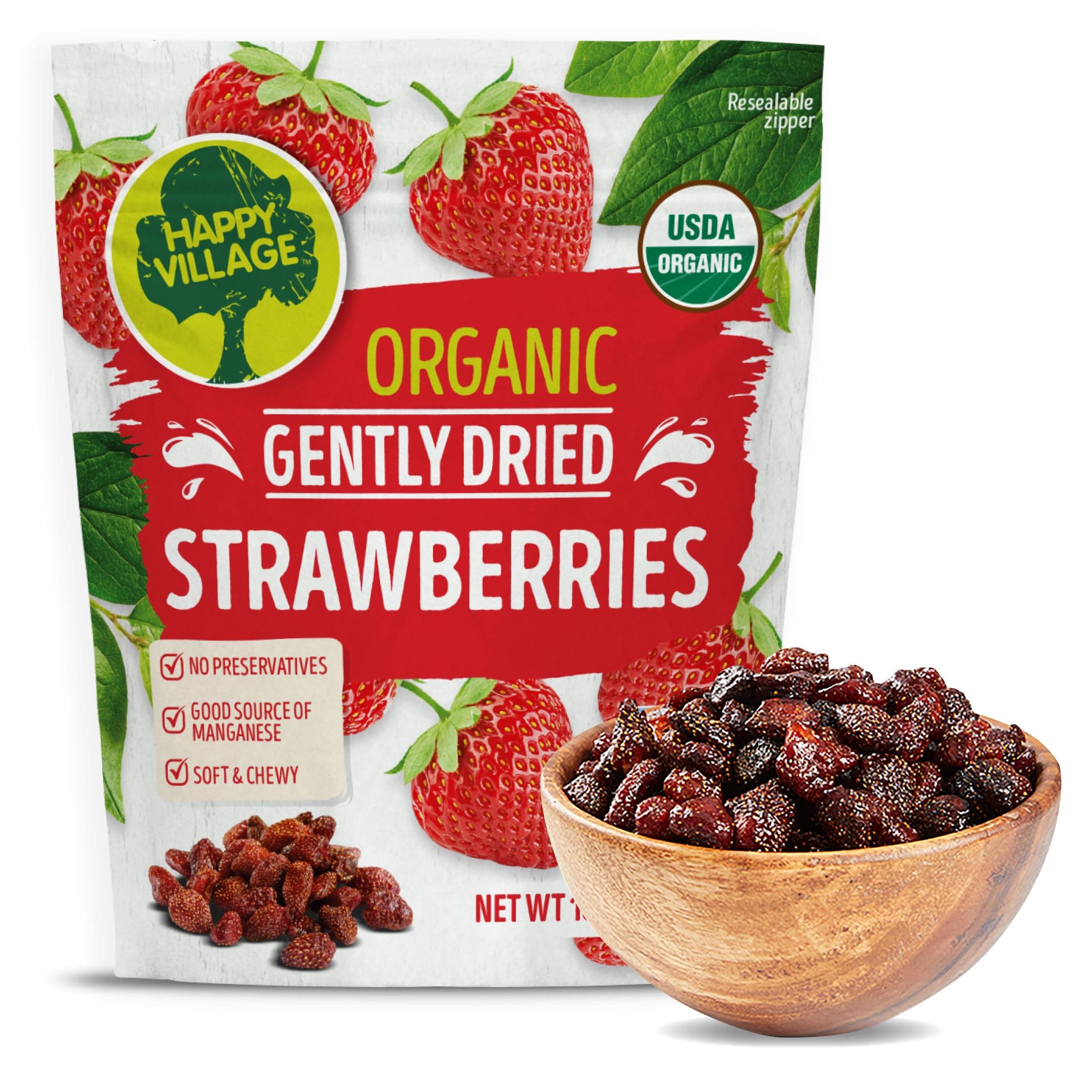 Organic Whole Dried Strawberries, 18 OZ Resealable Pack- Soft & Juicy, Kosher, Non-GMO, No Refined Sugar, Apple Juice Infused Dried Strawberry
