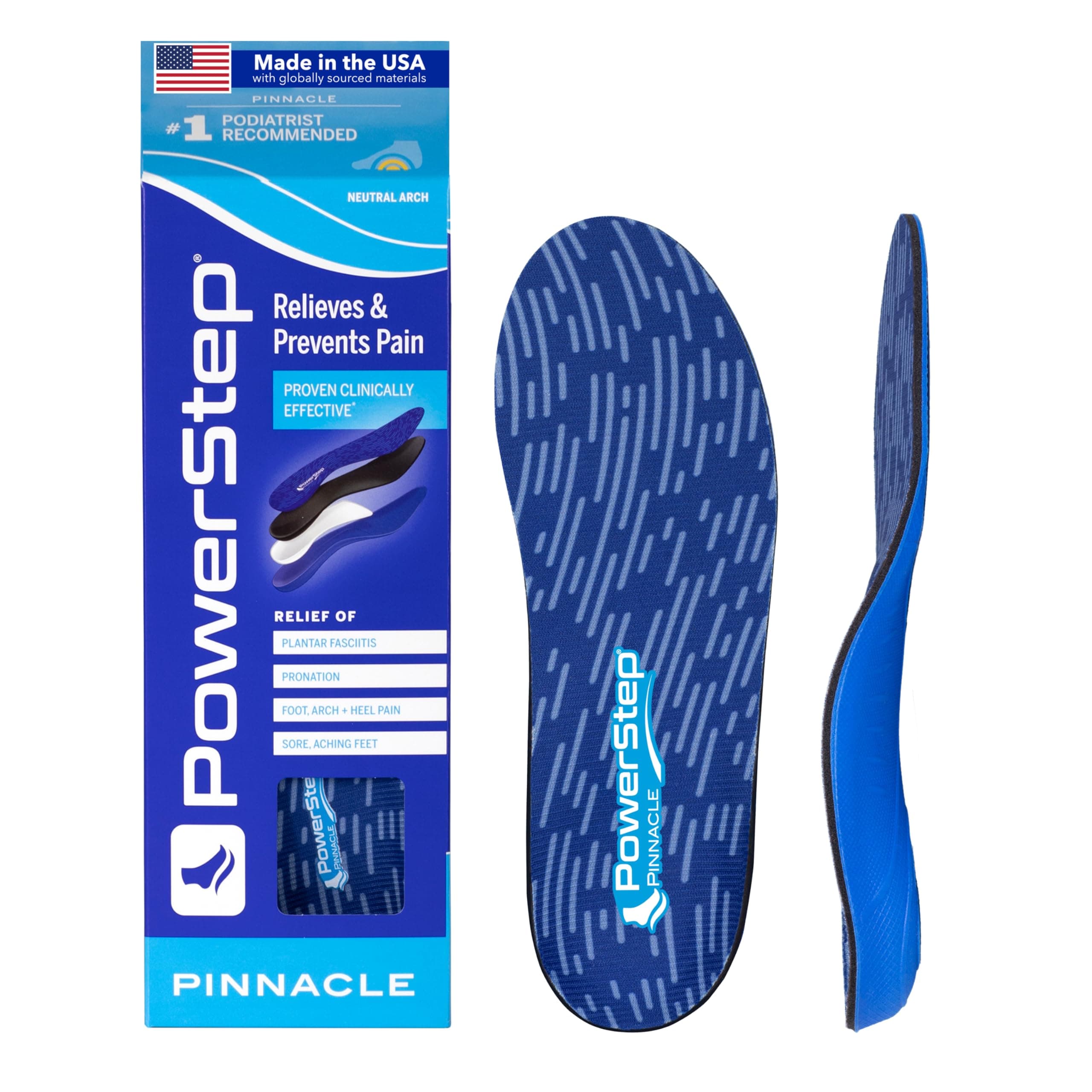 PowerStep Pinnacle Insoles - Orthotics for Plantar Fasciitis Relief – Made in USA Orthotic Insoles for Arch Support with Moderate Pronation - #1 Podiatrist Recommended (M 12-13)