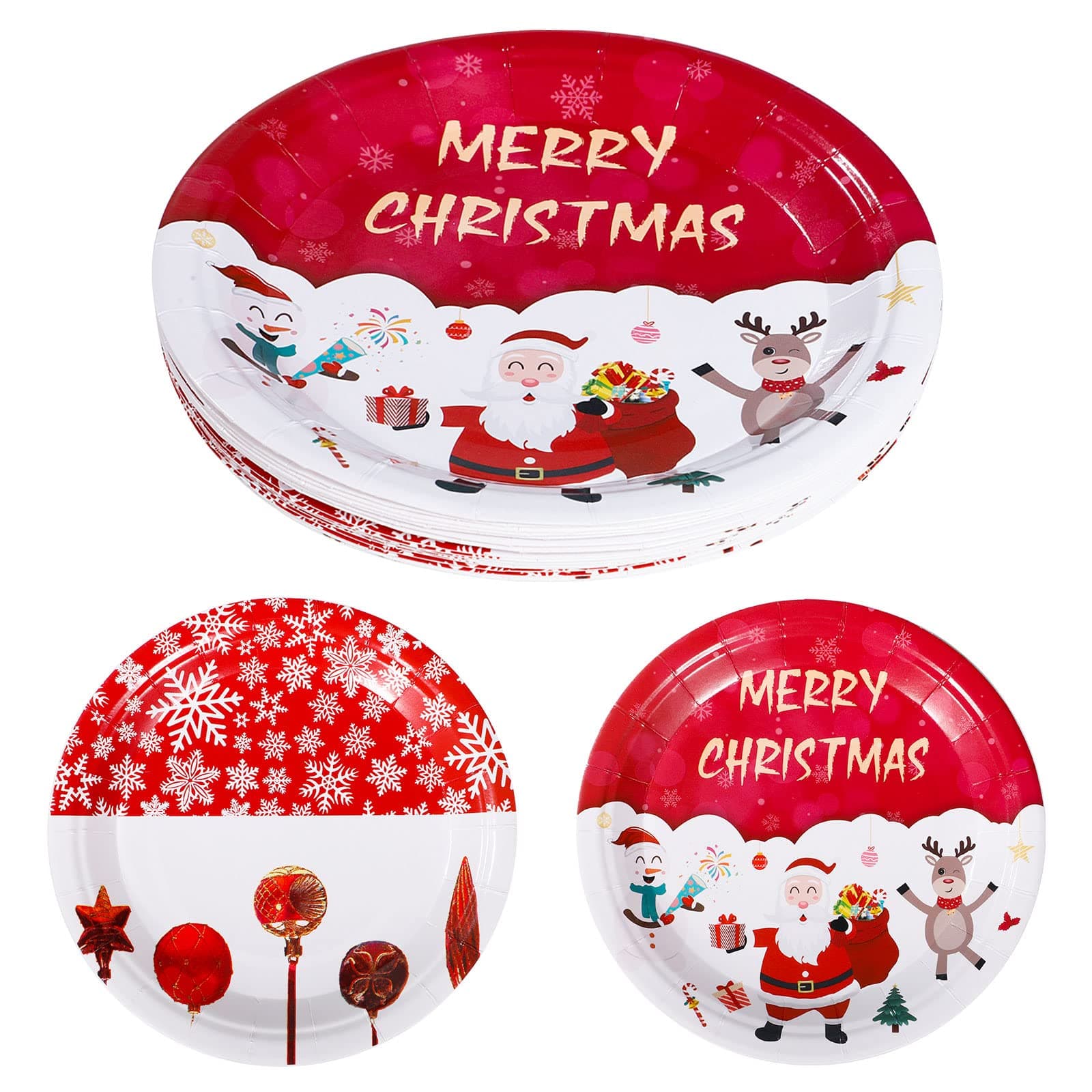 7 inch Christmas Party Paper Plates, 20 Pack Snowflake Santa Elk Paper Plates for Christmas New Year