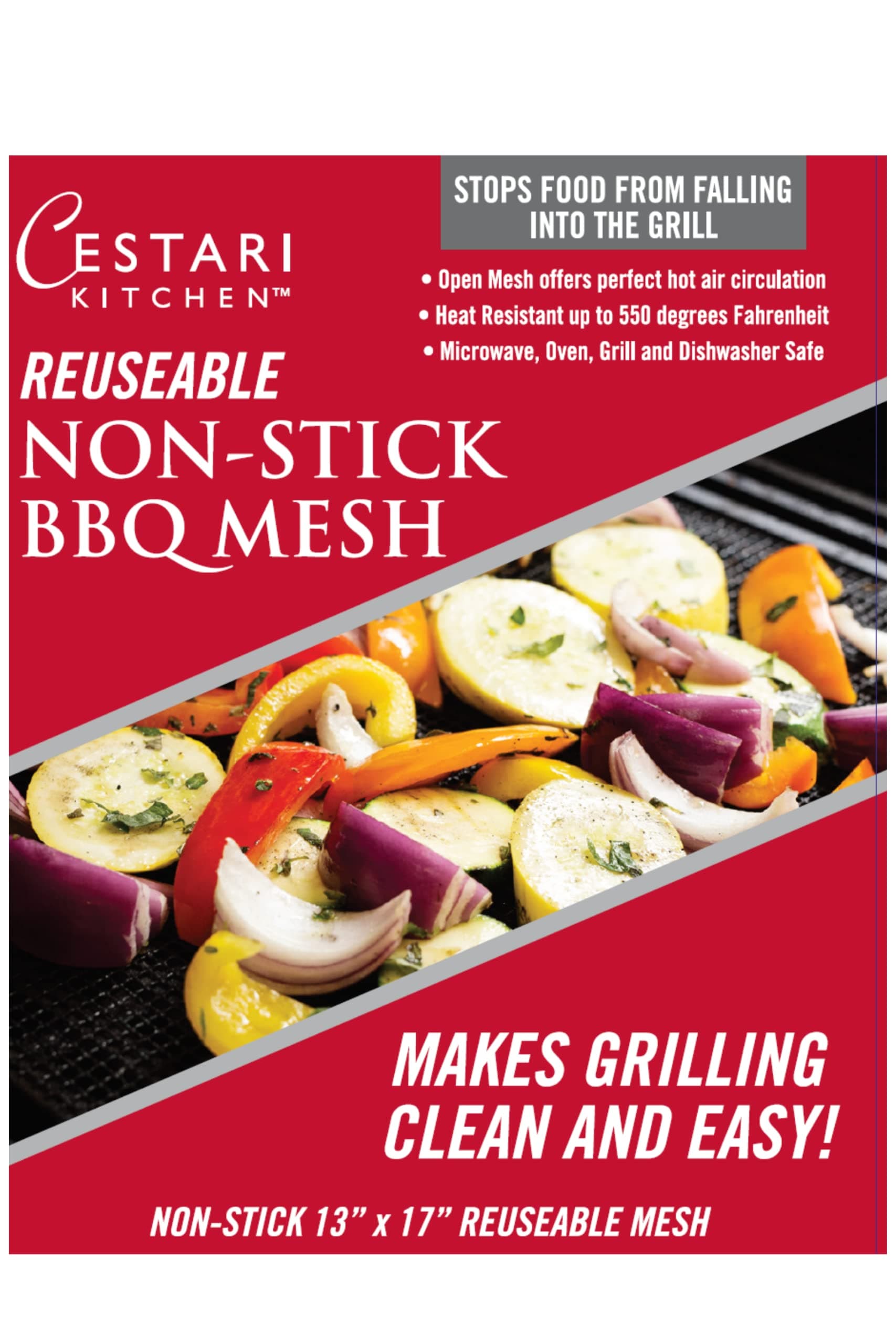 Cestari BBQ Grill Mats Non Stick Grill Toppers- Extra Large Cut to Fit - Pizza Oven Screen - Heavy Duty PFOA Free Grill Mesh Set of 2