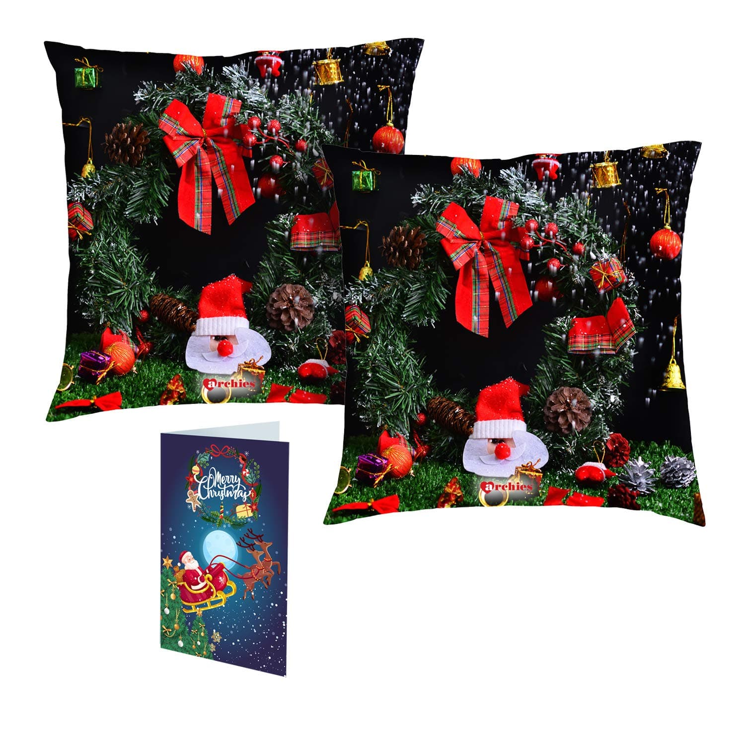 Archies Christmas Printed Fabric Cushion with Greeting Card