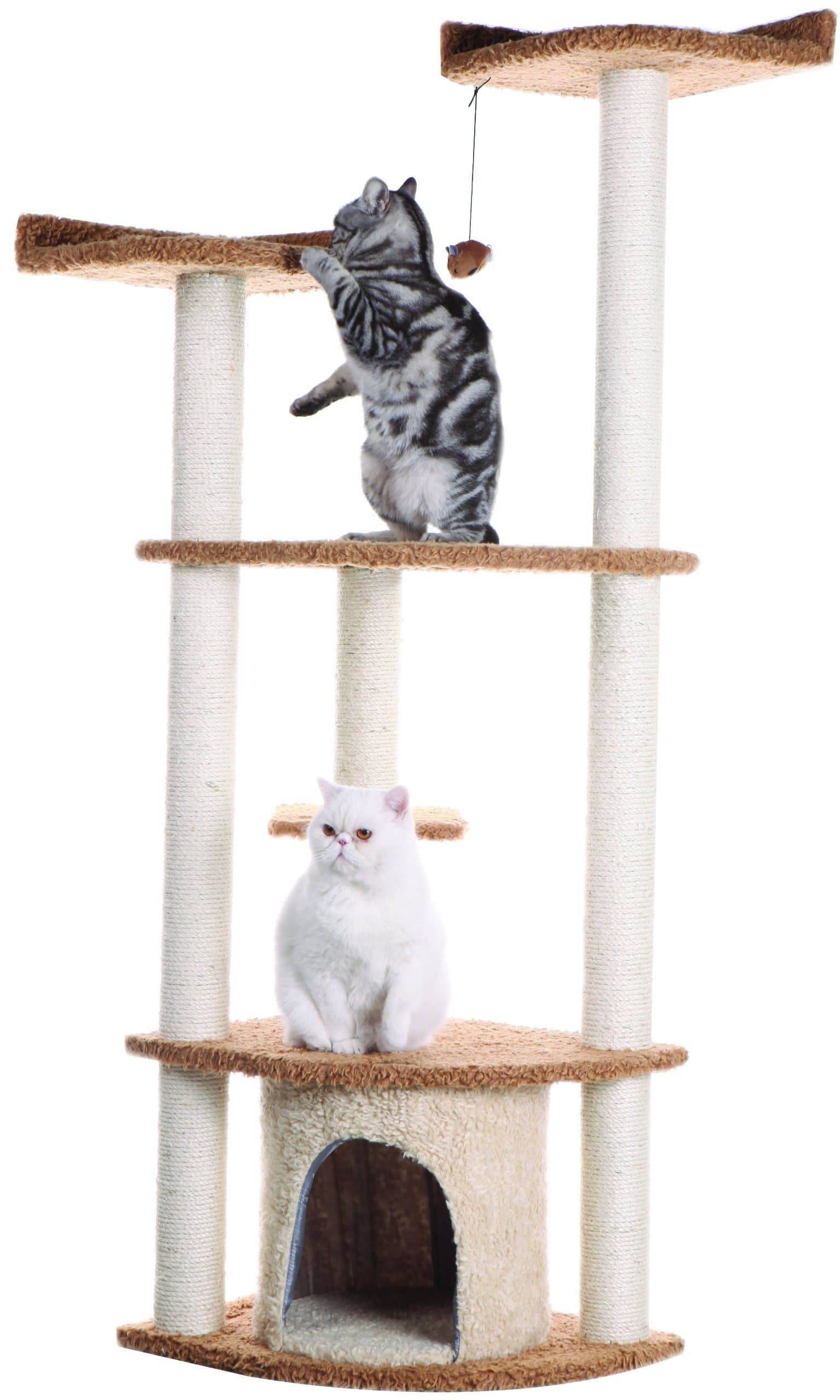 ArmarkatUltra Thick Faux Fur Cat Scratching Furniture Real Wood Jump Platform for Cats Chocolate A6402