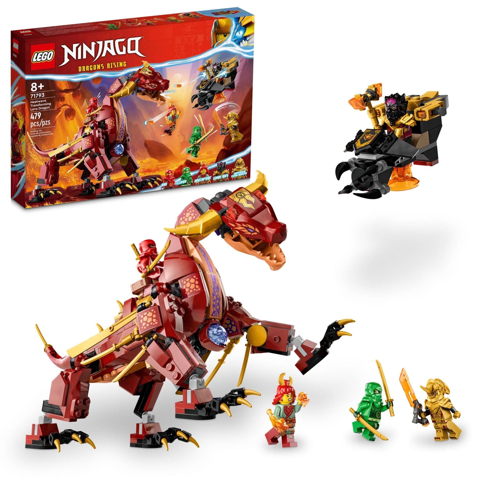 NINJAGO Heatwave Transforming Lava Dragon 71793 Building Toy Set, Features a Ninja Dragon, a Hovercraft Vehicle and 5 Minifigures, Lava Dragon Toy for Kids Ages 8+ Who Love Ninja Adventures